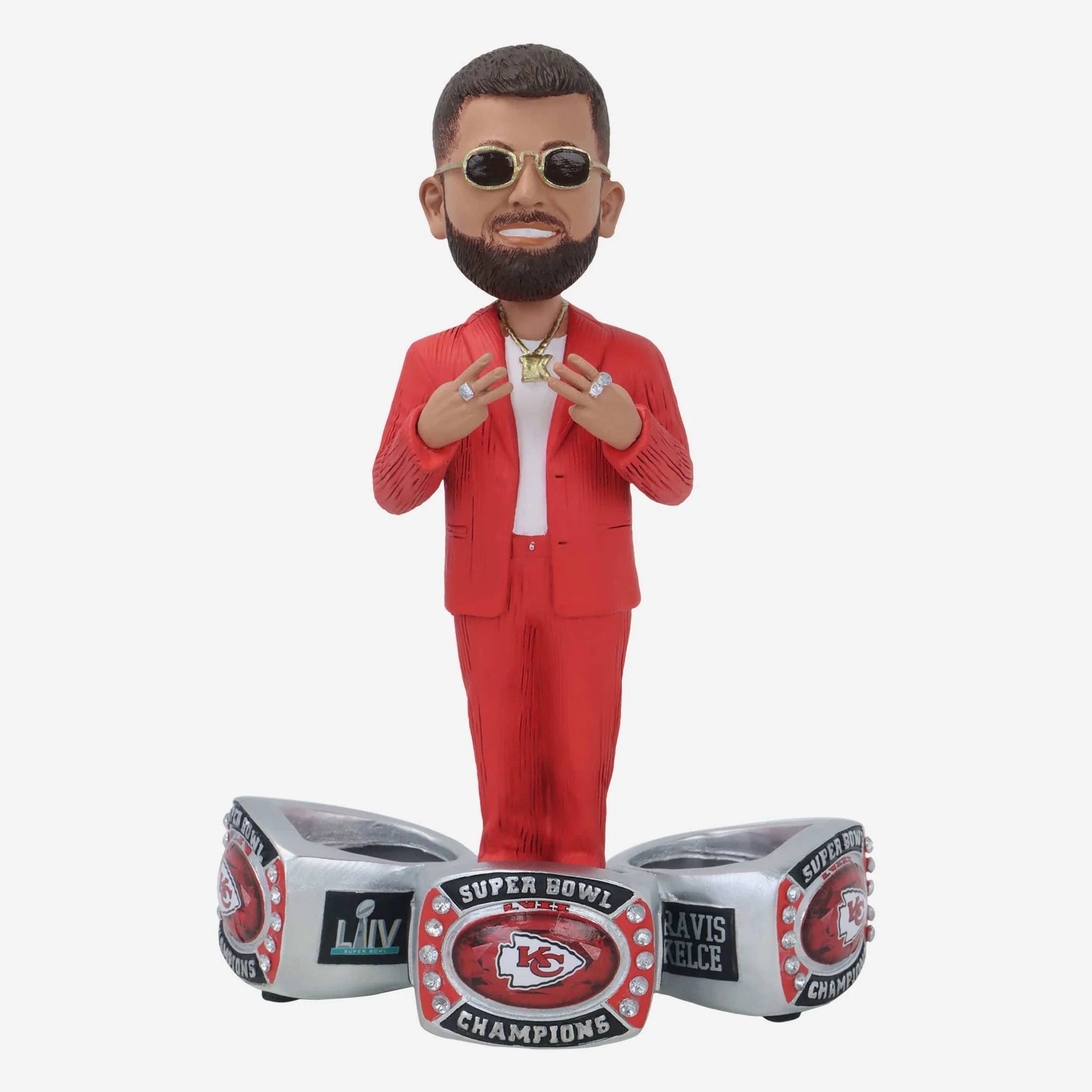 Travis Kelce Kansas City Chiefs Ring Ceremony Triple Ring Base Bobblehead