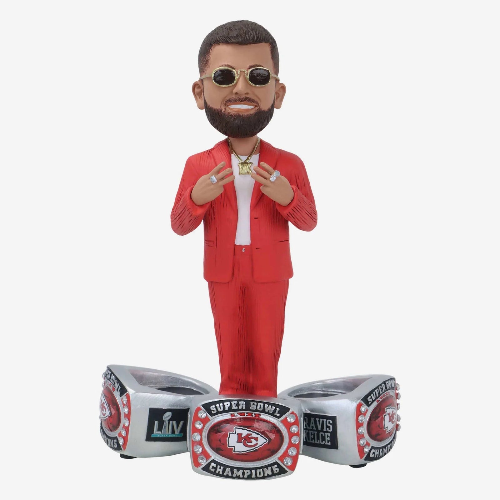 Travis Kelce Kansas City Chiefs Ring Ceremony Triple Ring Base Bobblehead