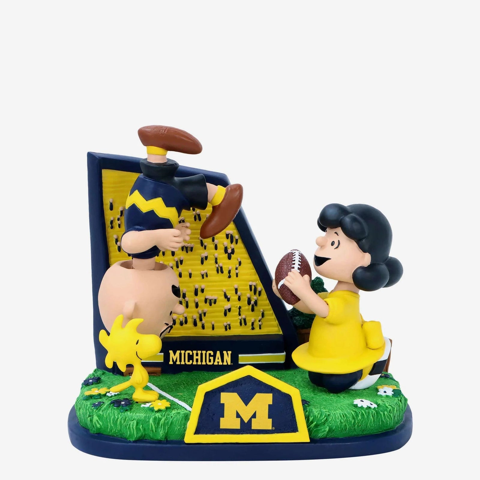 Michigan Lucy & Charlie Brown 2024 Peanuts Kicking Football Mini Bobble Scene
