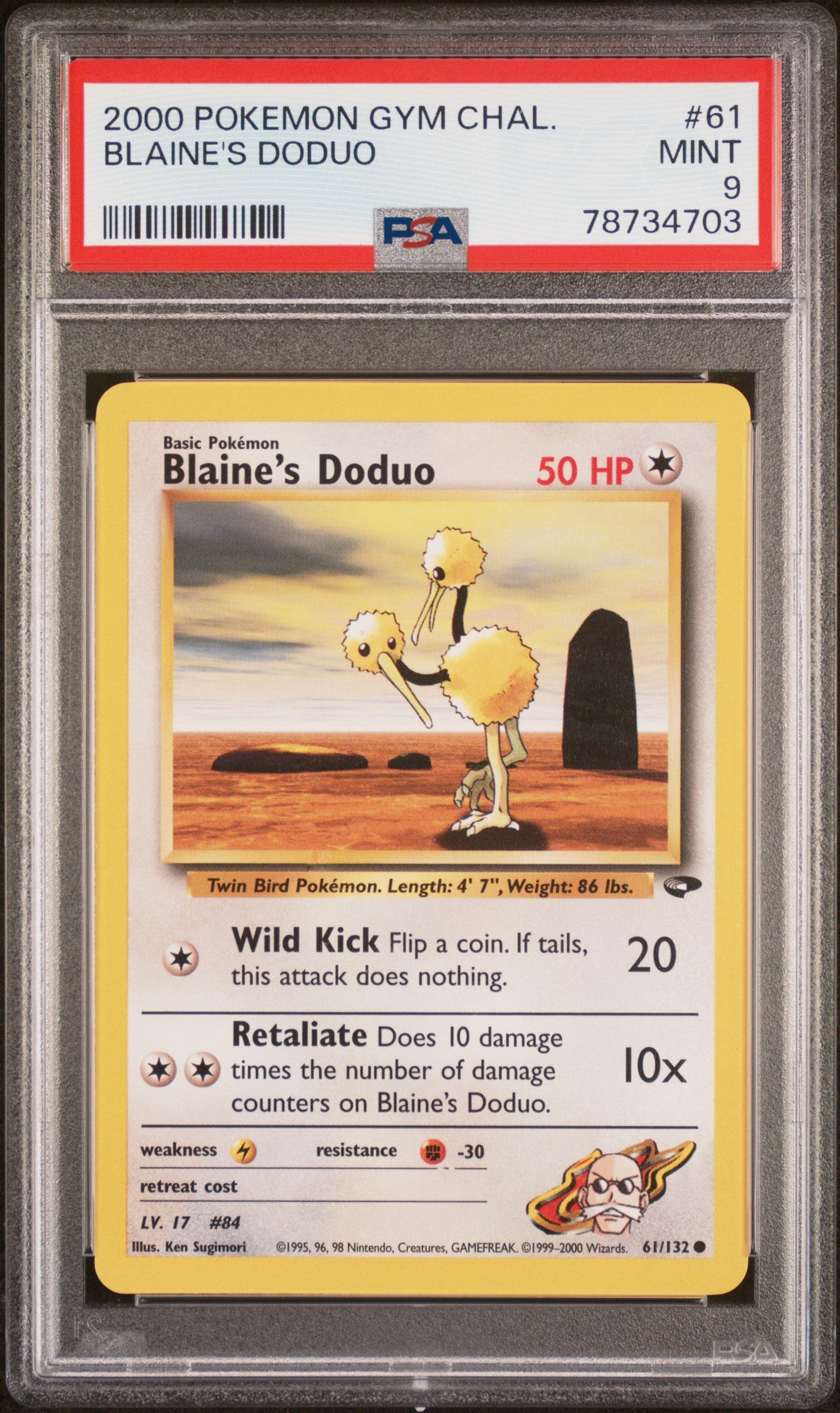 2000 POKEMON GYM CHALLENGE BLAINE'S DODUO #61 PSA 9