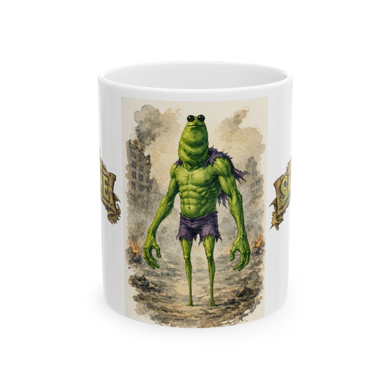 Marcus the Worm in Super Hero Form as The Incredible Sardine - Ceramic Mug, (11oz, 15oz)