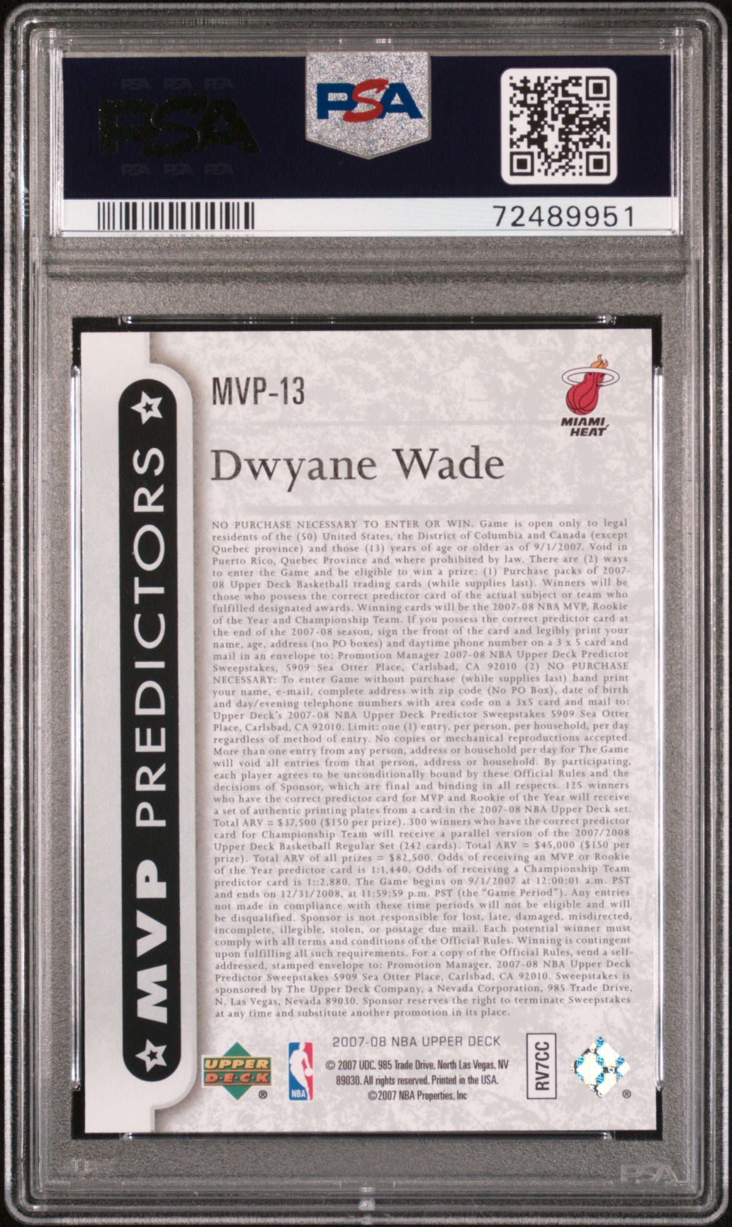 2007 UPPER DECK MVP PREDICTORS DWYANE WADE #MVP13 - PSA 10