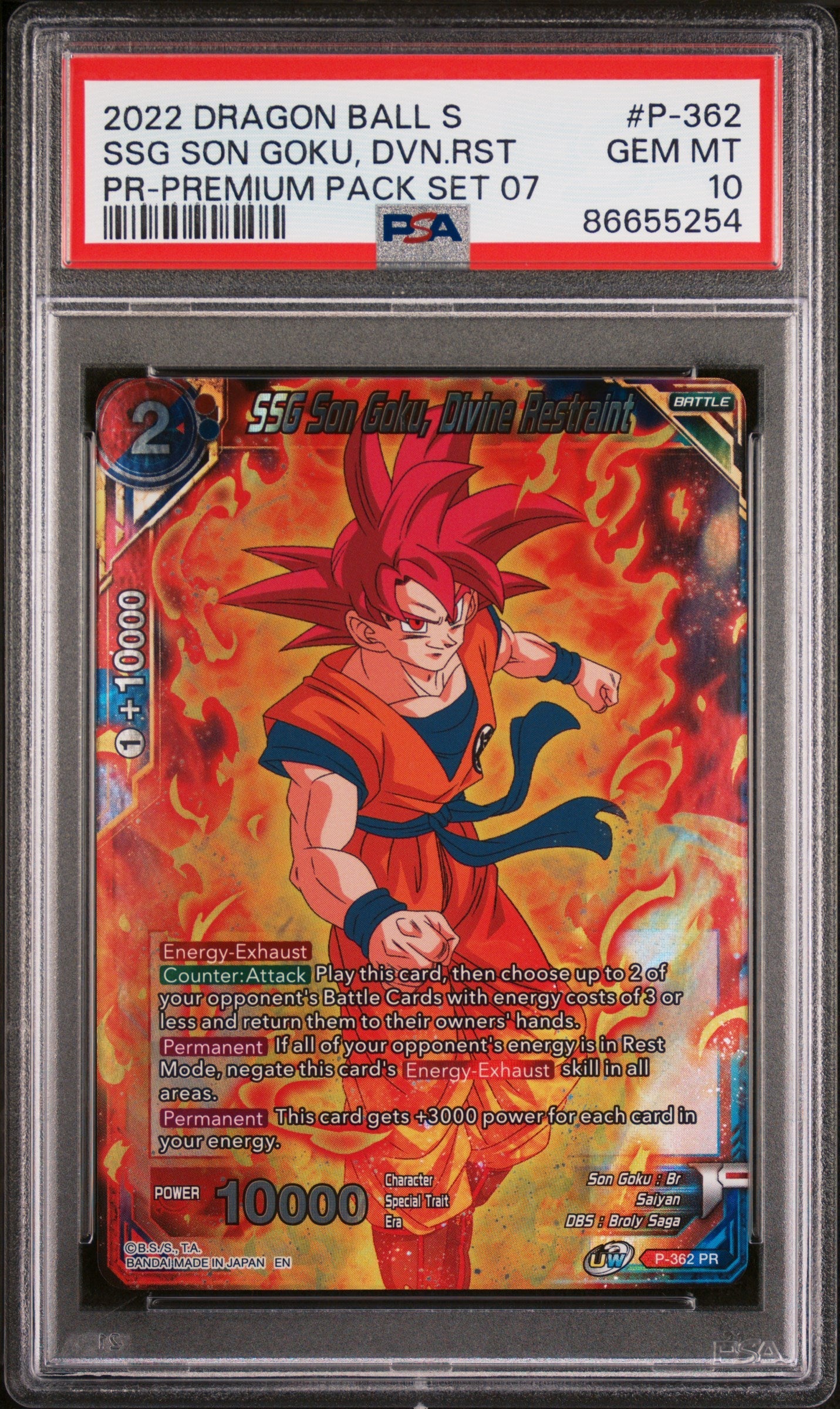 2022 DRAGON BALL SUPER REALM OF THE GODS 7 SSG GOKU, DVN RSTRNT #P-362 - PSA 10