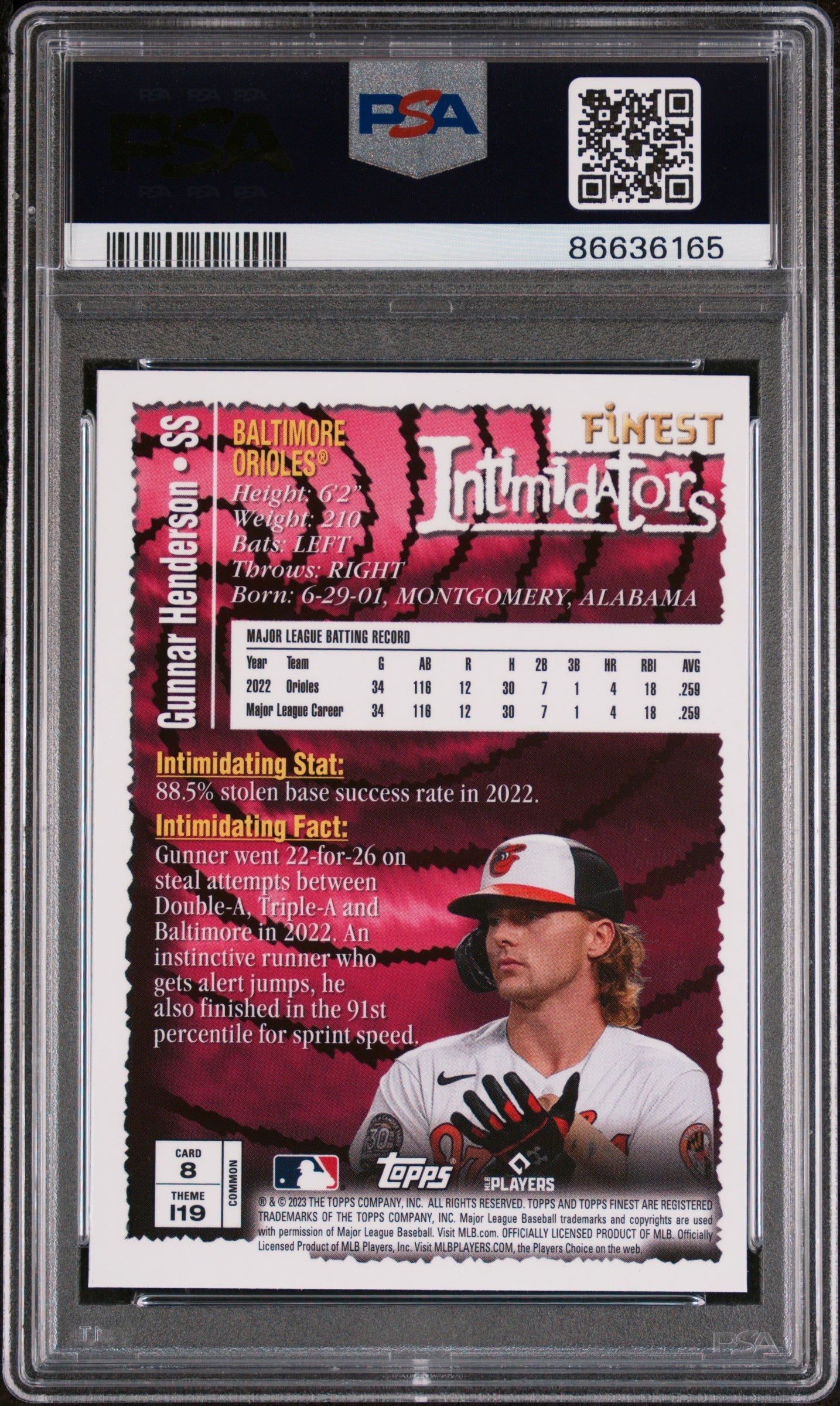 2023 TOPPS FINEST FLASHBACKS GUNNAR HENDERSON  #8 - PSA 9