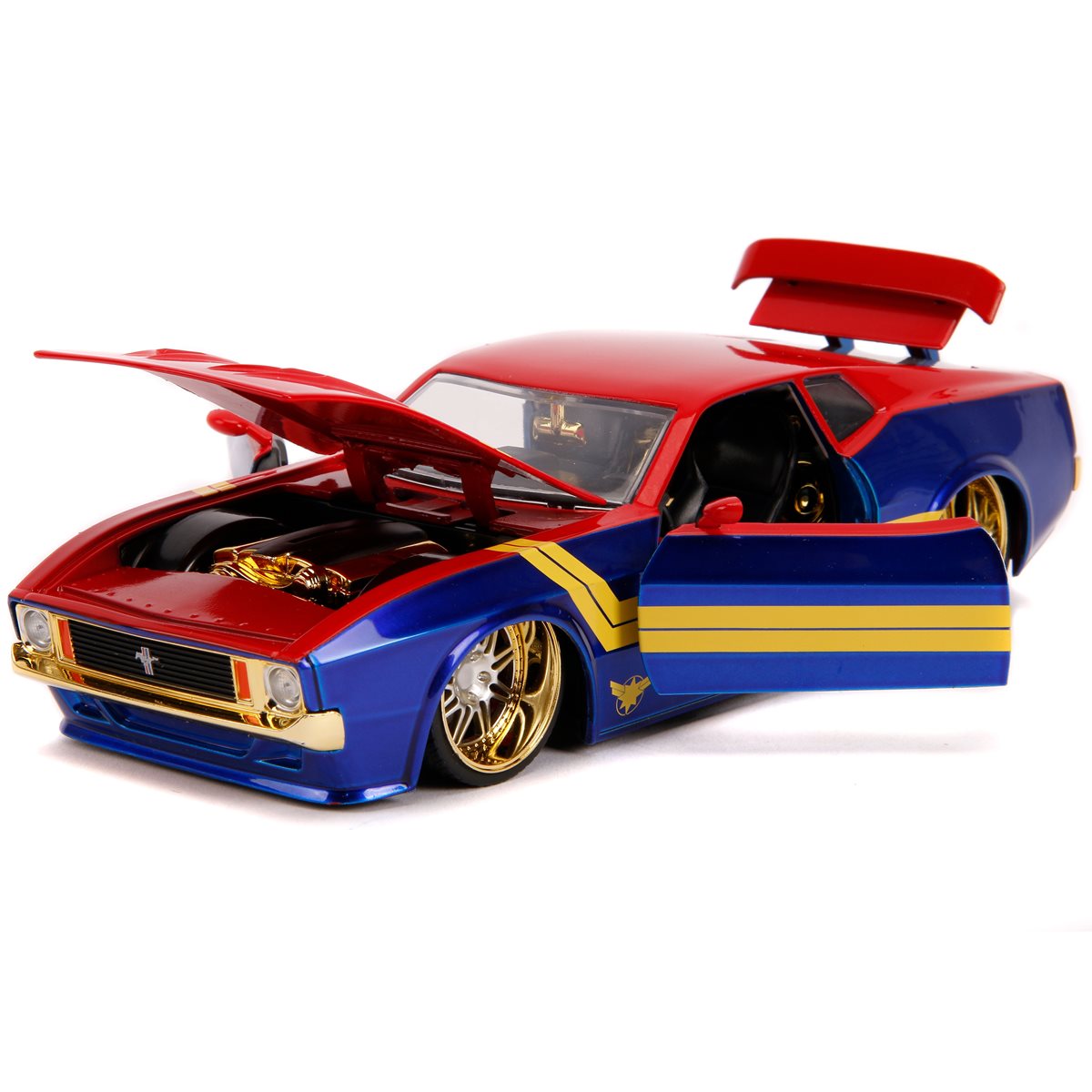 *Dent/Ding Packaging* -  Captain Marvel 1973 Ford Mustang Mach 1 Avengers 1:24 Scale Die-Cast Metal Vehicle with Figure