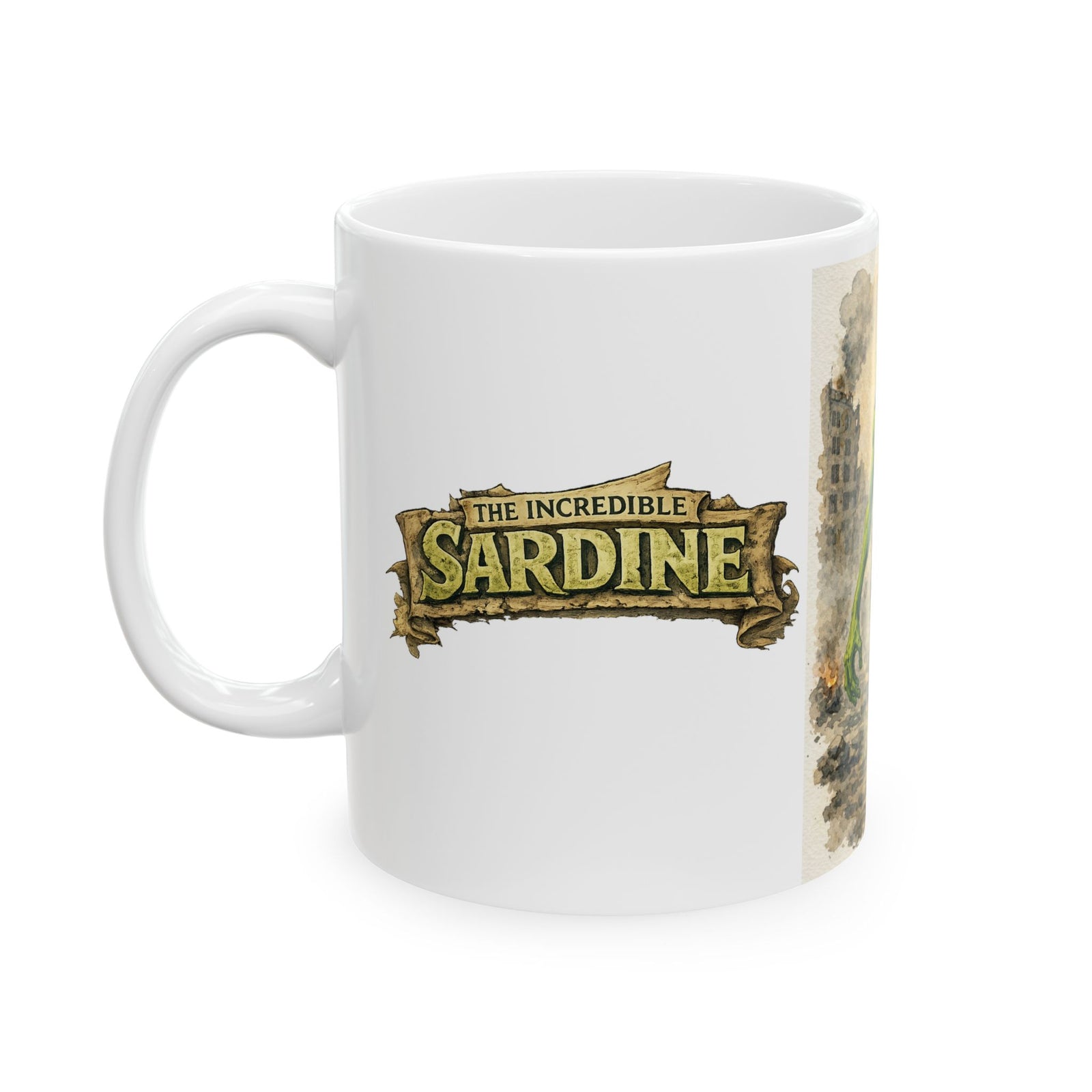 Marcus the Worm in Super Hero Form as The Incredible Sardine - Ceramic Mug, (11oz, 15oz)