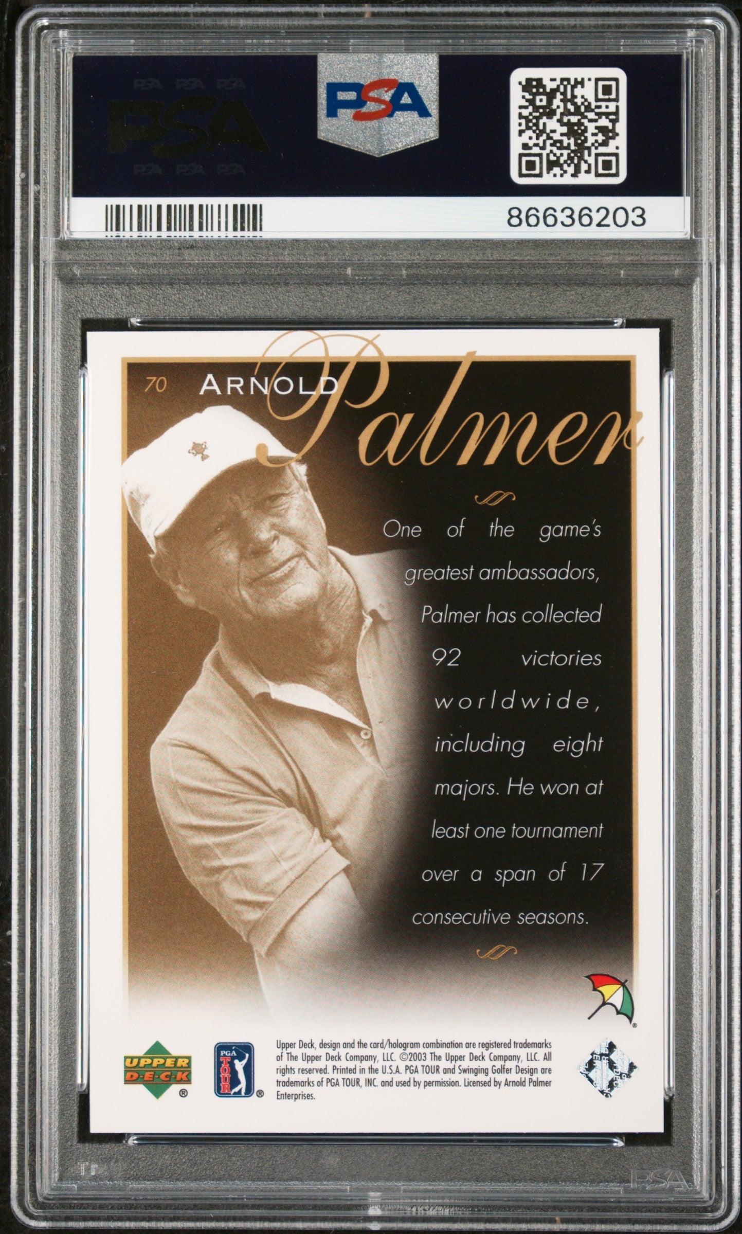 2003 UPPER DECK GOLF ARNOLD PALMER  #70 - PSA 10