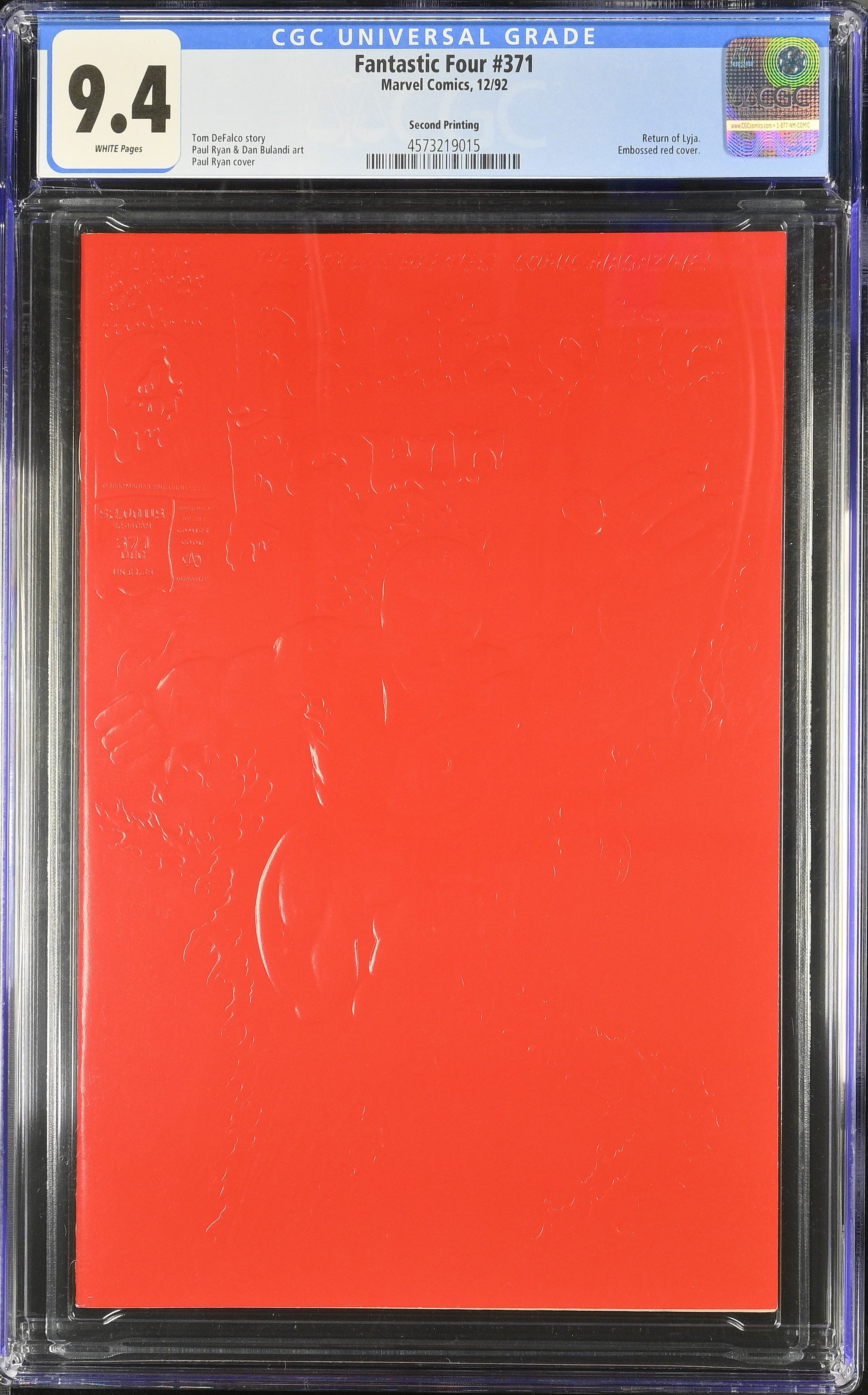 Fantastic Four #371 (12/92) Graded CGC 9.4 Second Printing