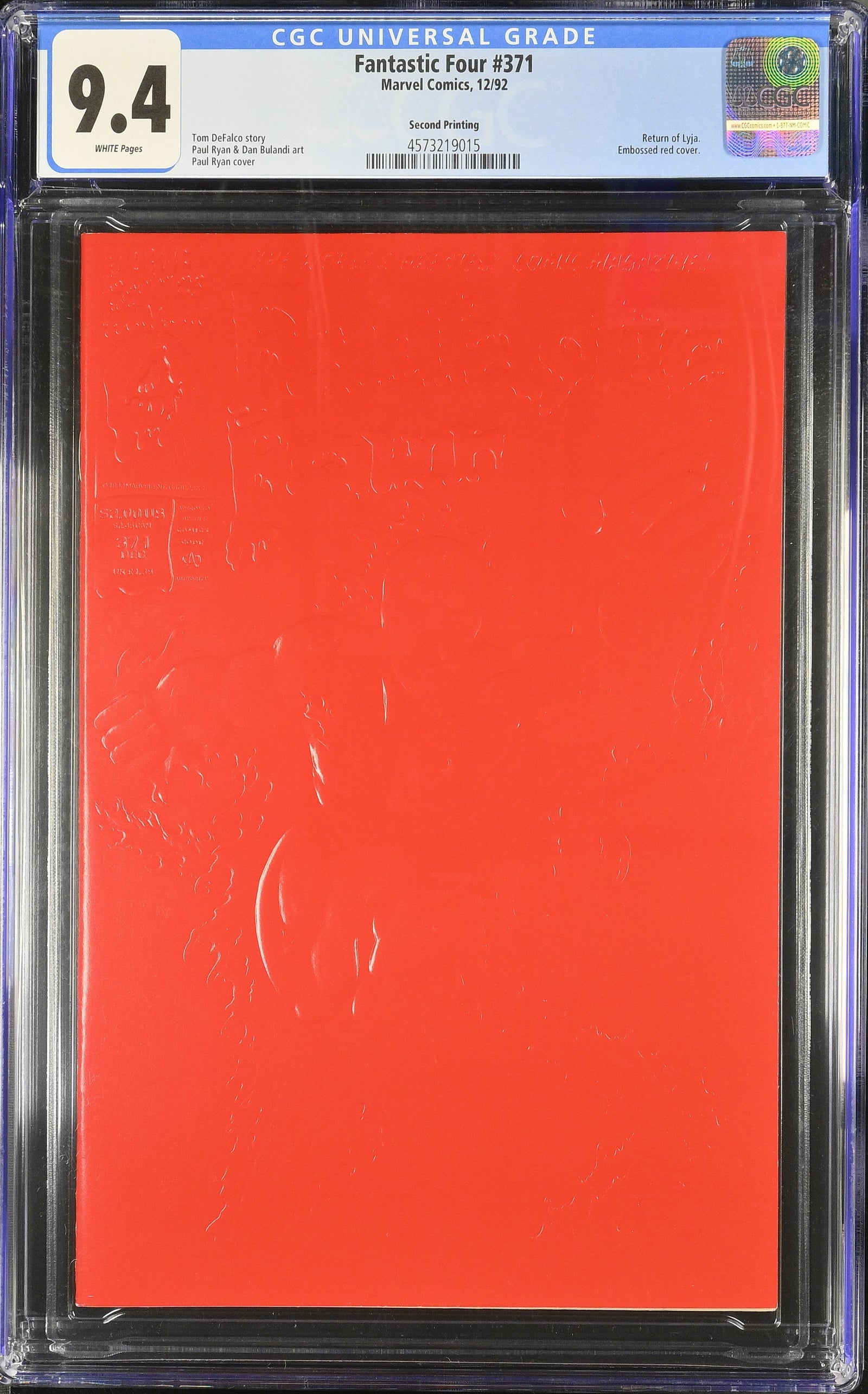 Fantastic Four #371 (12/92) Graded CGC 9.4 Second Printing
