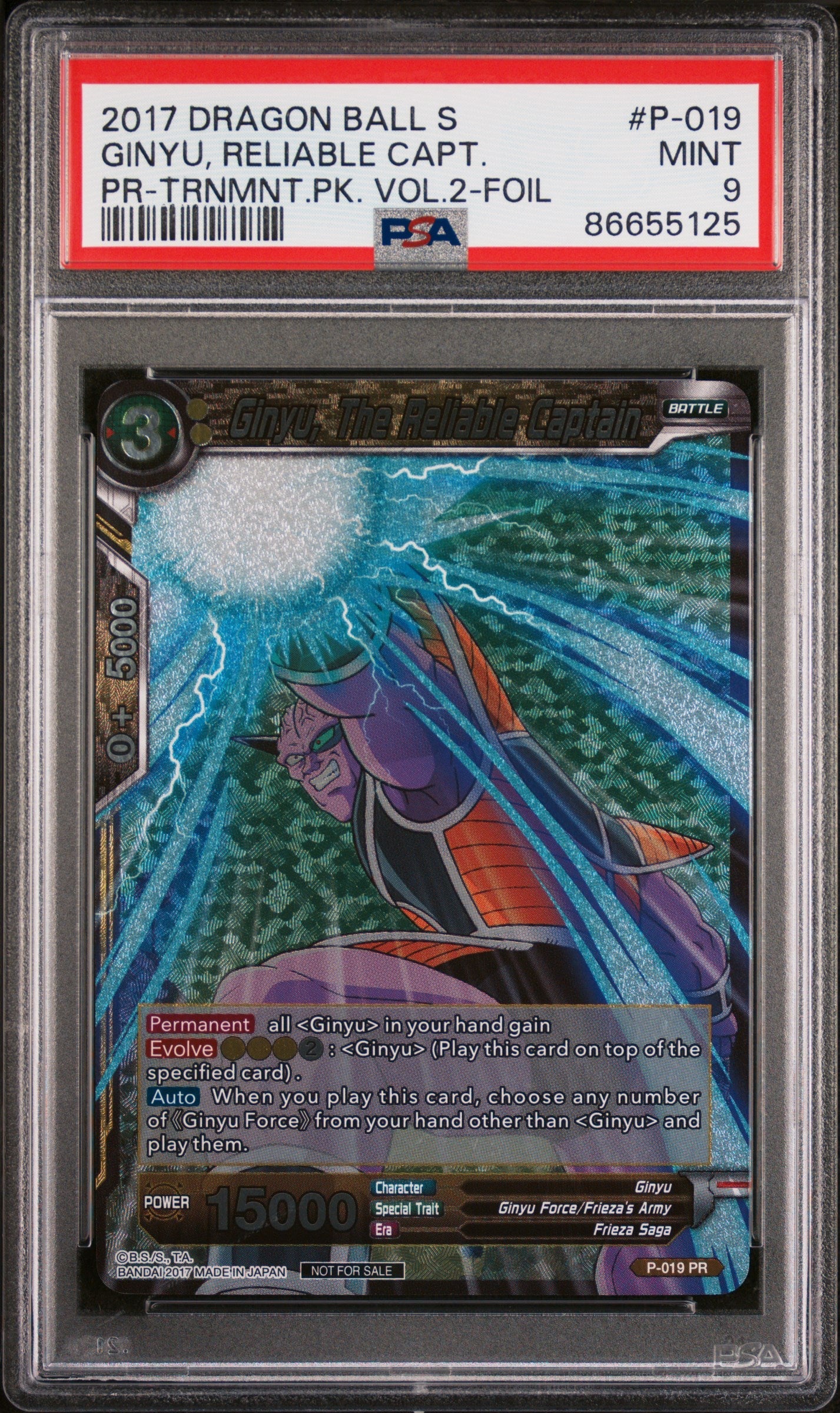 2017 DRAGON BALL SUPER GINYU, RELIABLE CAPT. #P-019 - PSA 9