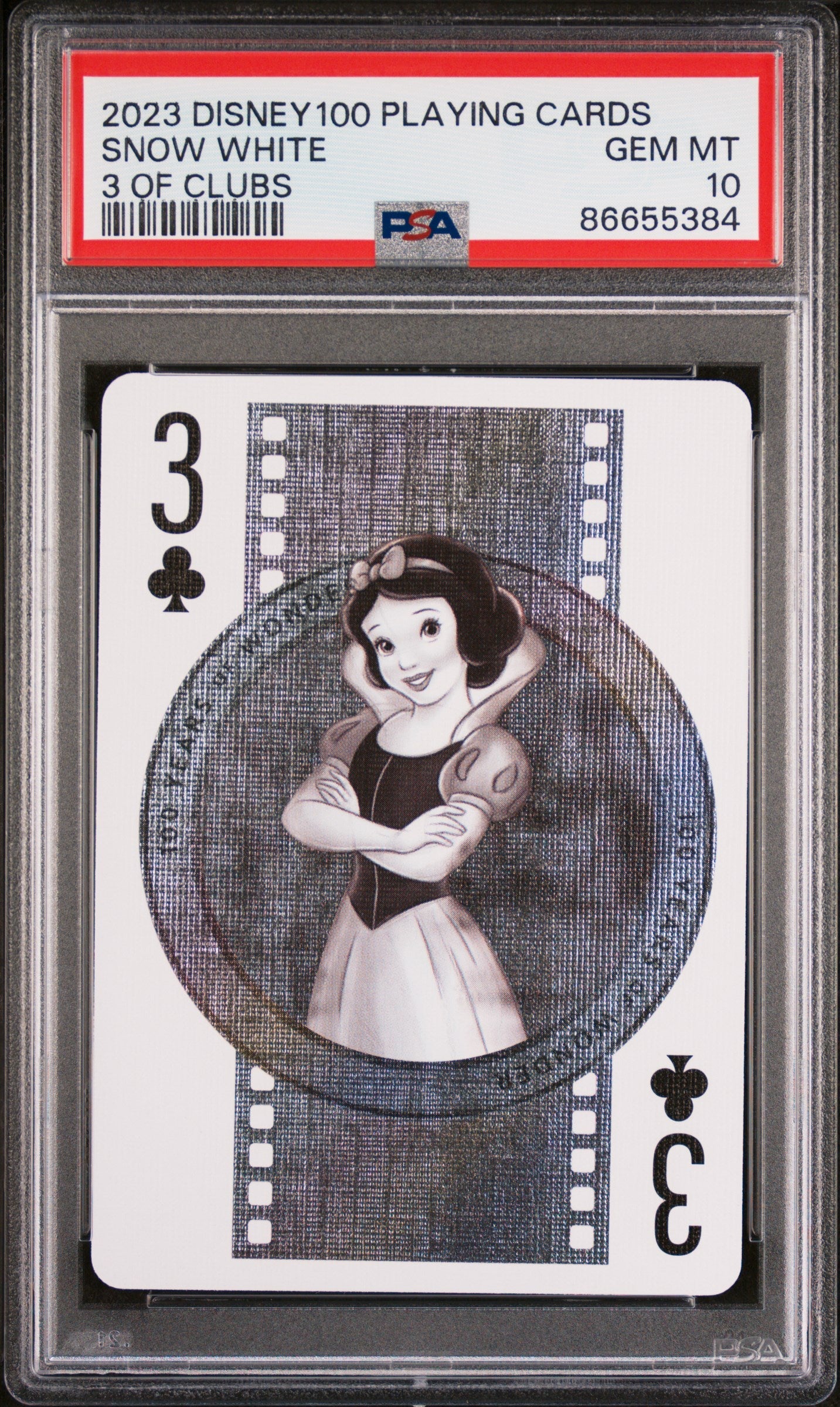2023 DISNEY 100 PLAYING CARDS SNOW WHITE 3 OF CLUBS PSA 10