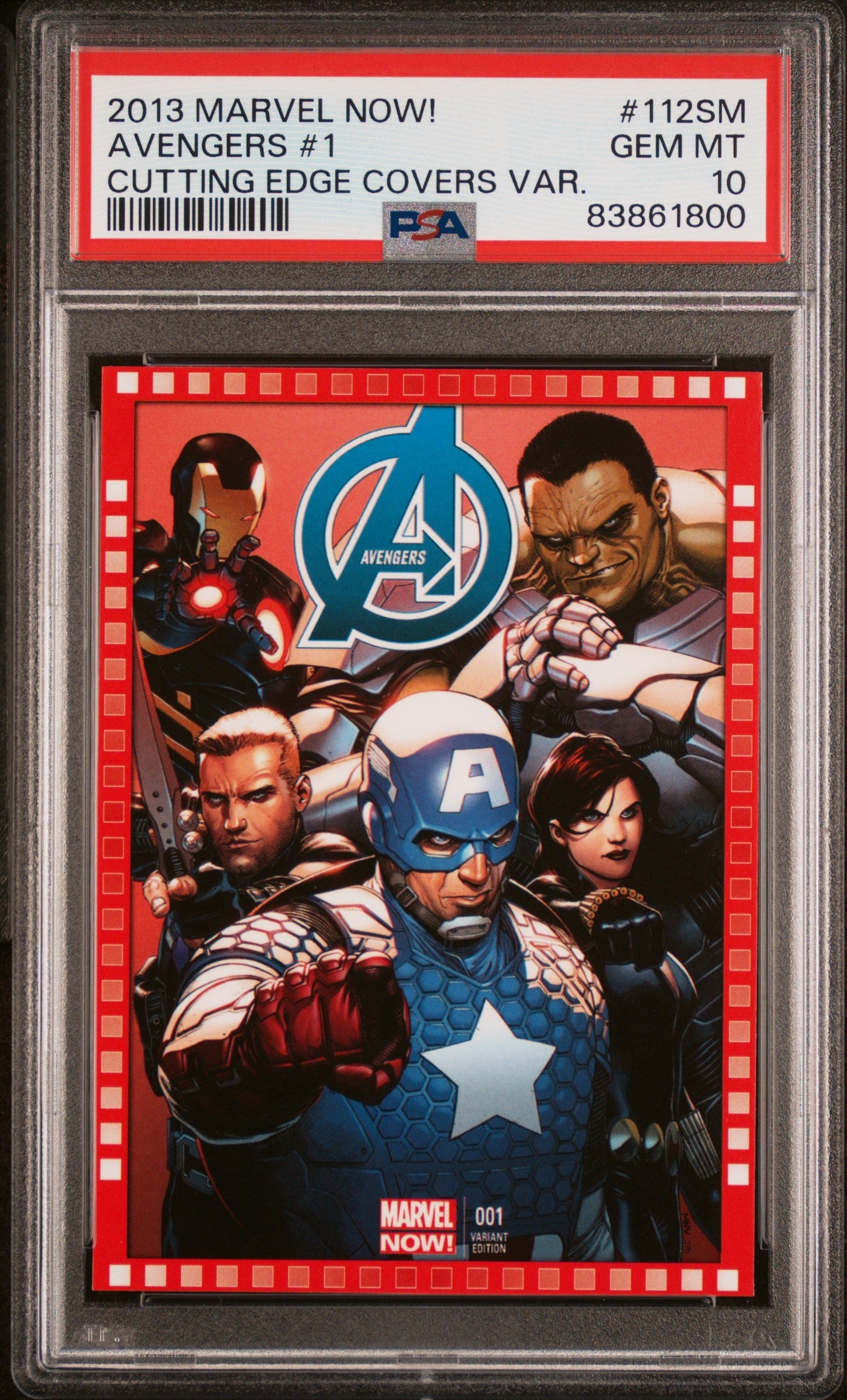 2013 UPPER DECK MARVEL NOW! CUTTING EDGE COVERS VARIANTS AVENGERS #1 #112SM - PSA 10