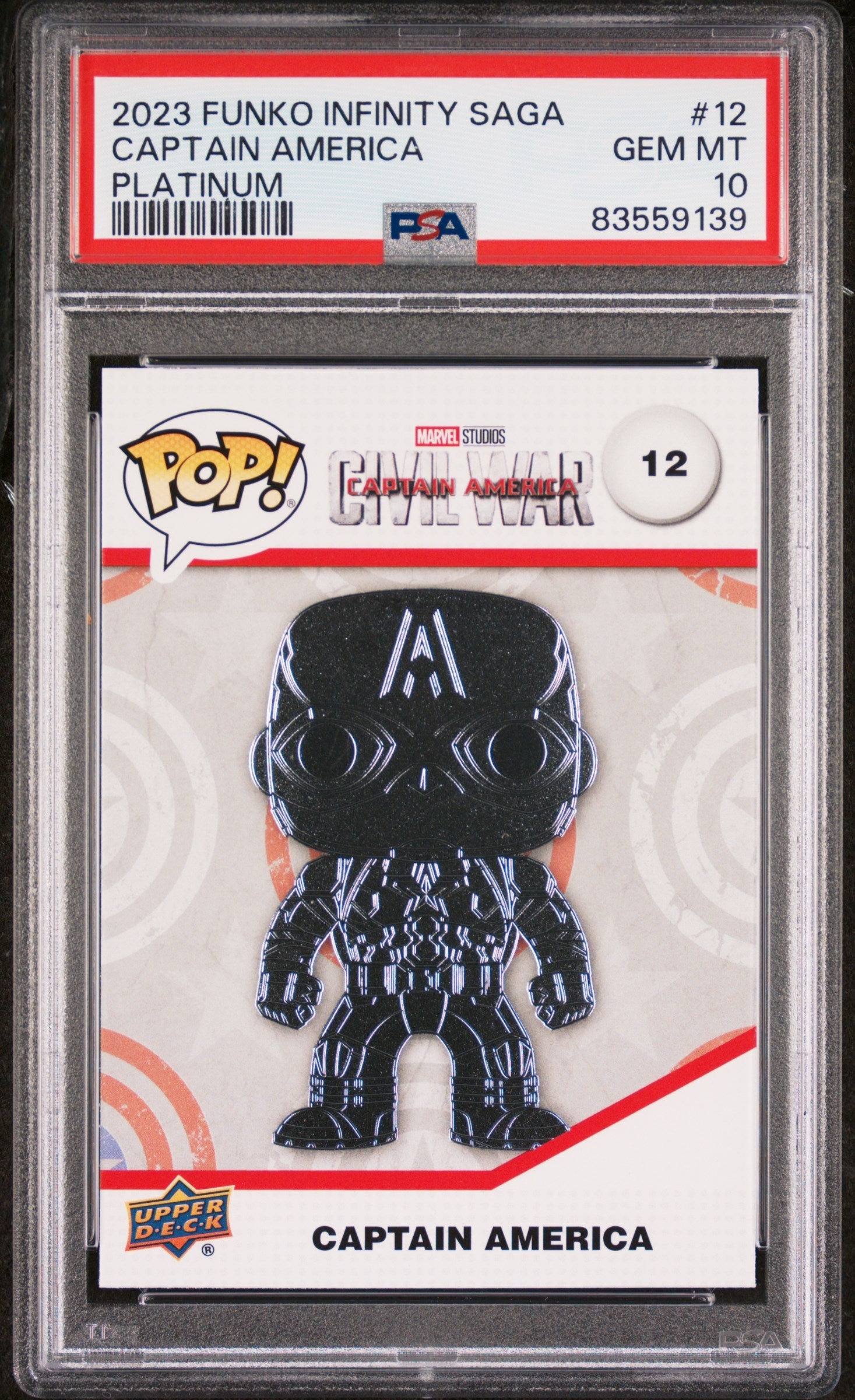 2023 UPPER DECK FUNKO POP MARVEL  CAPTAIN AMERICA PLATINUM #12  PSA 10