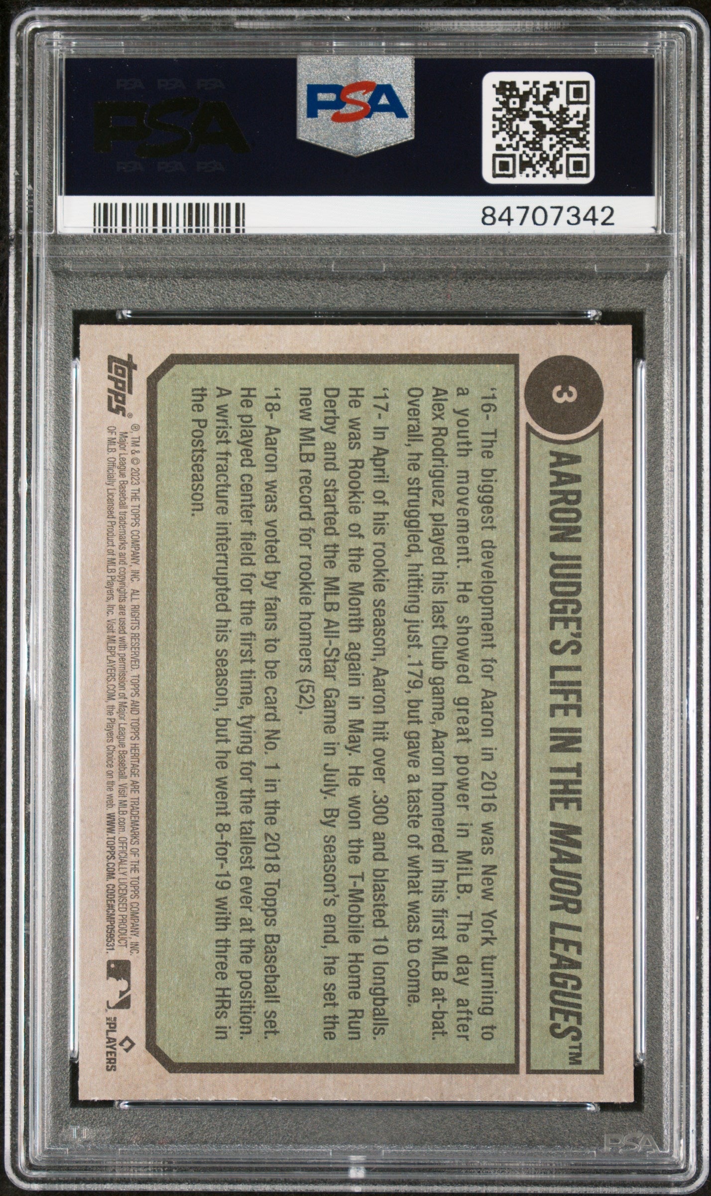 2023 TOPPS HERITAGE AARON JUDGE TRIBUTE  #3 - PSA 10