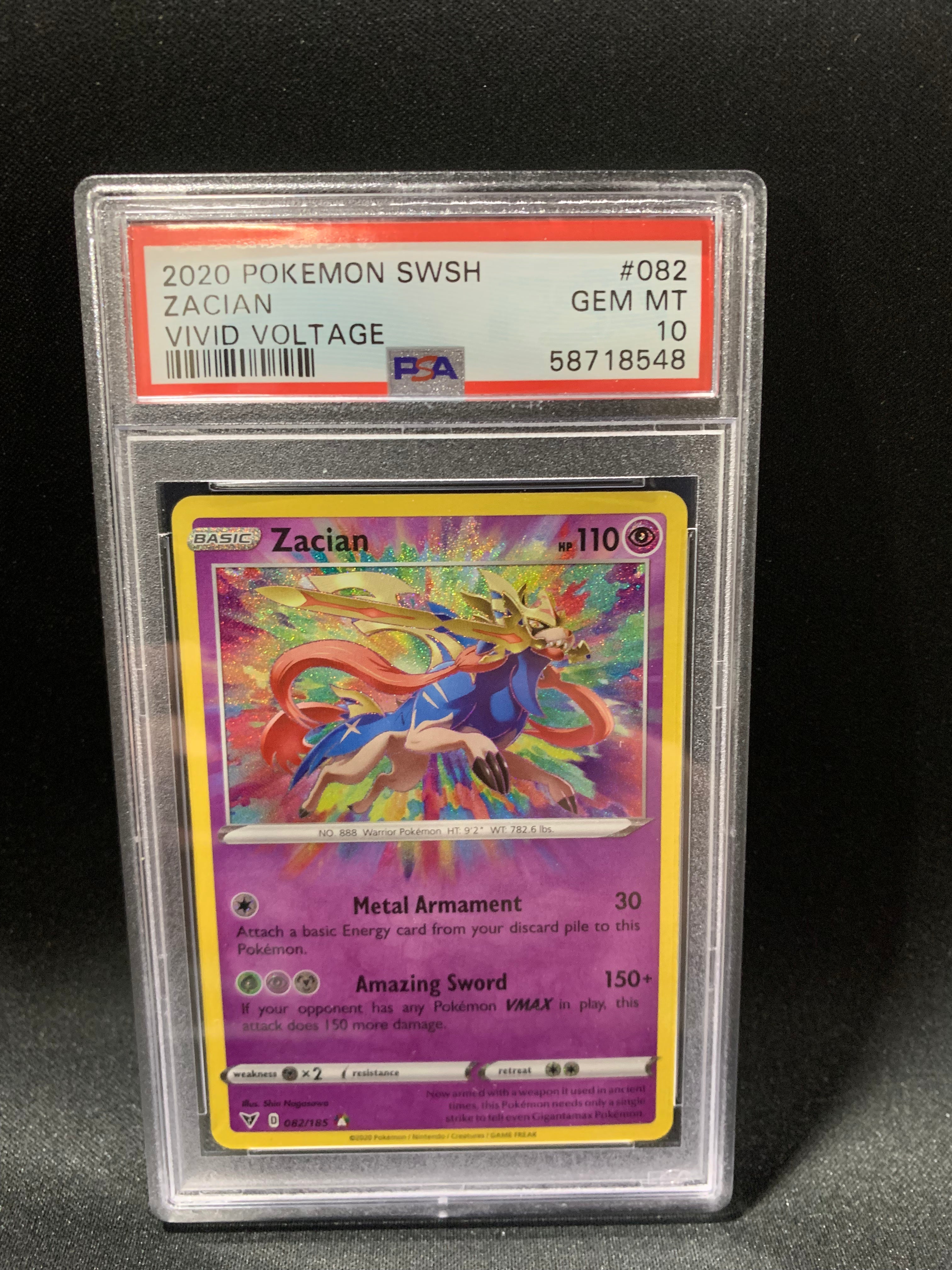 2020 POKEMON SWORD & SHIELD VIVID VOLTAGE ZACIAN #82 - PSA GEM MT 10