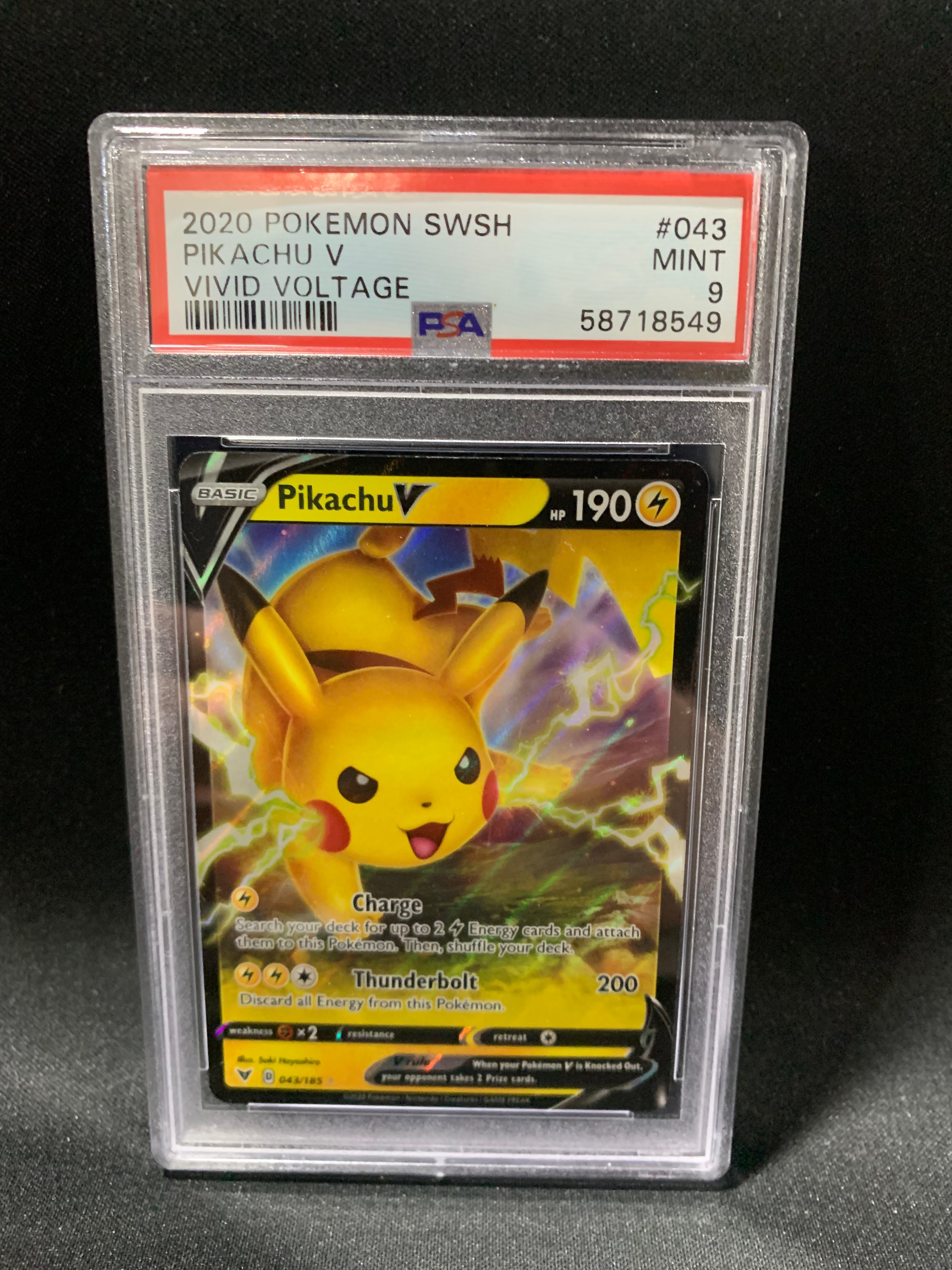 2020 POKEMON SWORD & SHIELD VIVID VOLTAGE PIKACHU V #43 - PSA MINT 9