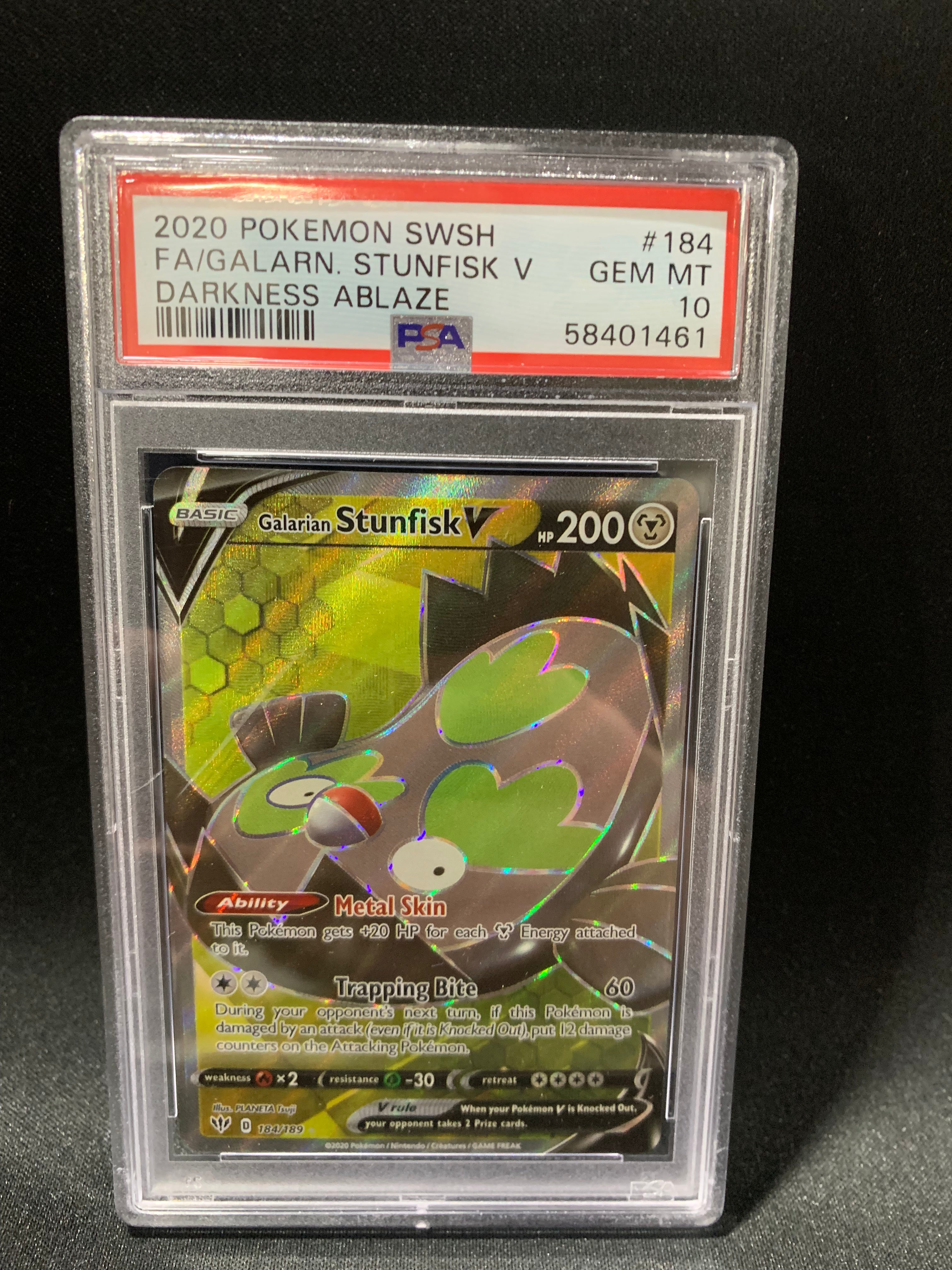 2020 POKEMON SWORD & SHIELD DARKNESS ABLAZE FA/GALARN. STUNFISK V #184 - PSA GEM MT 10