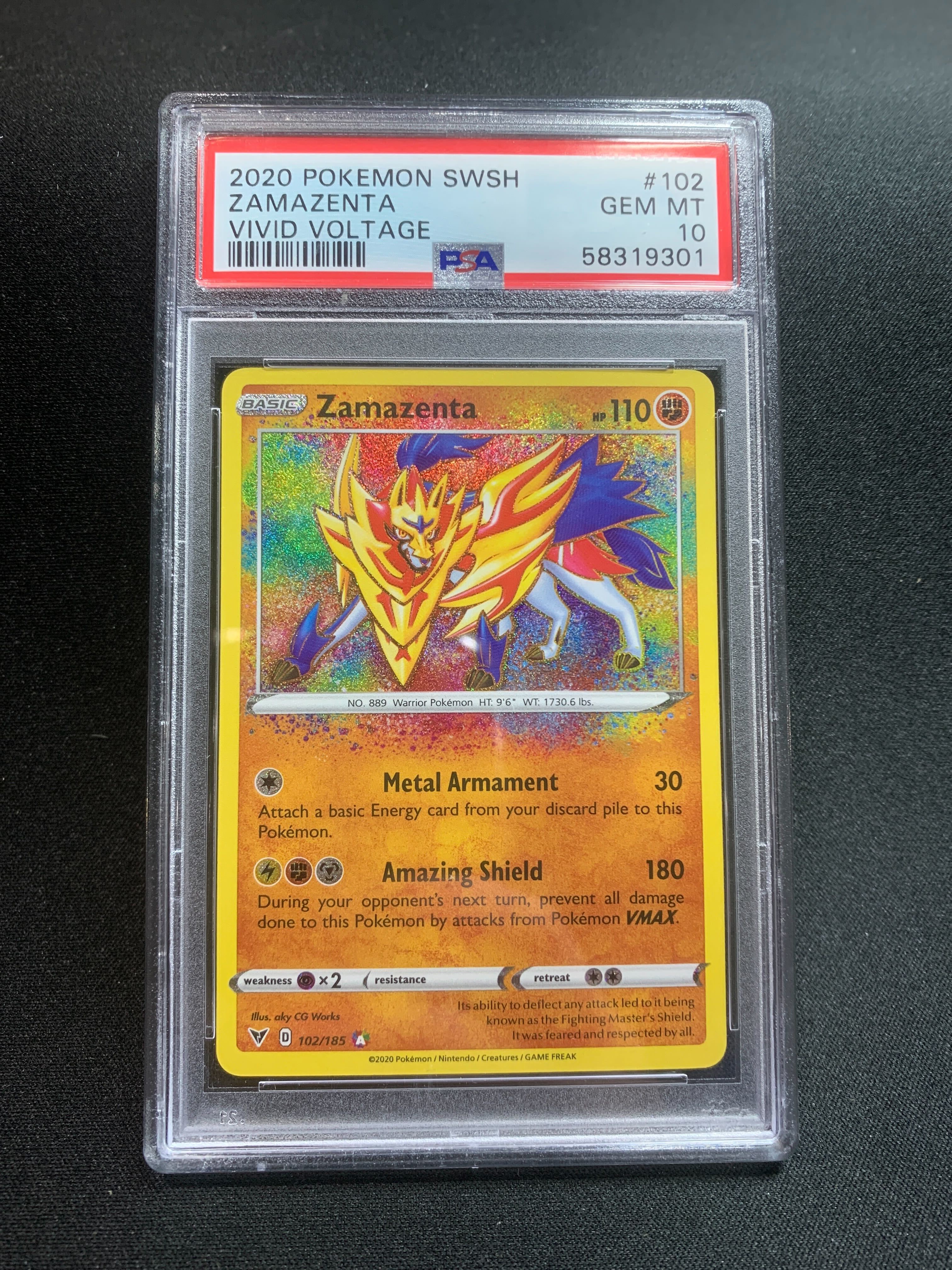 2020 POKEMON SWORD & SHIELD VIVID VOLTAGE ZAMAZENTA #102 - PSA GEM MT 10