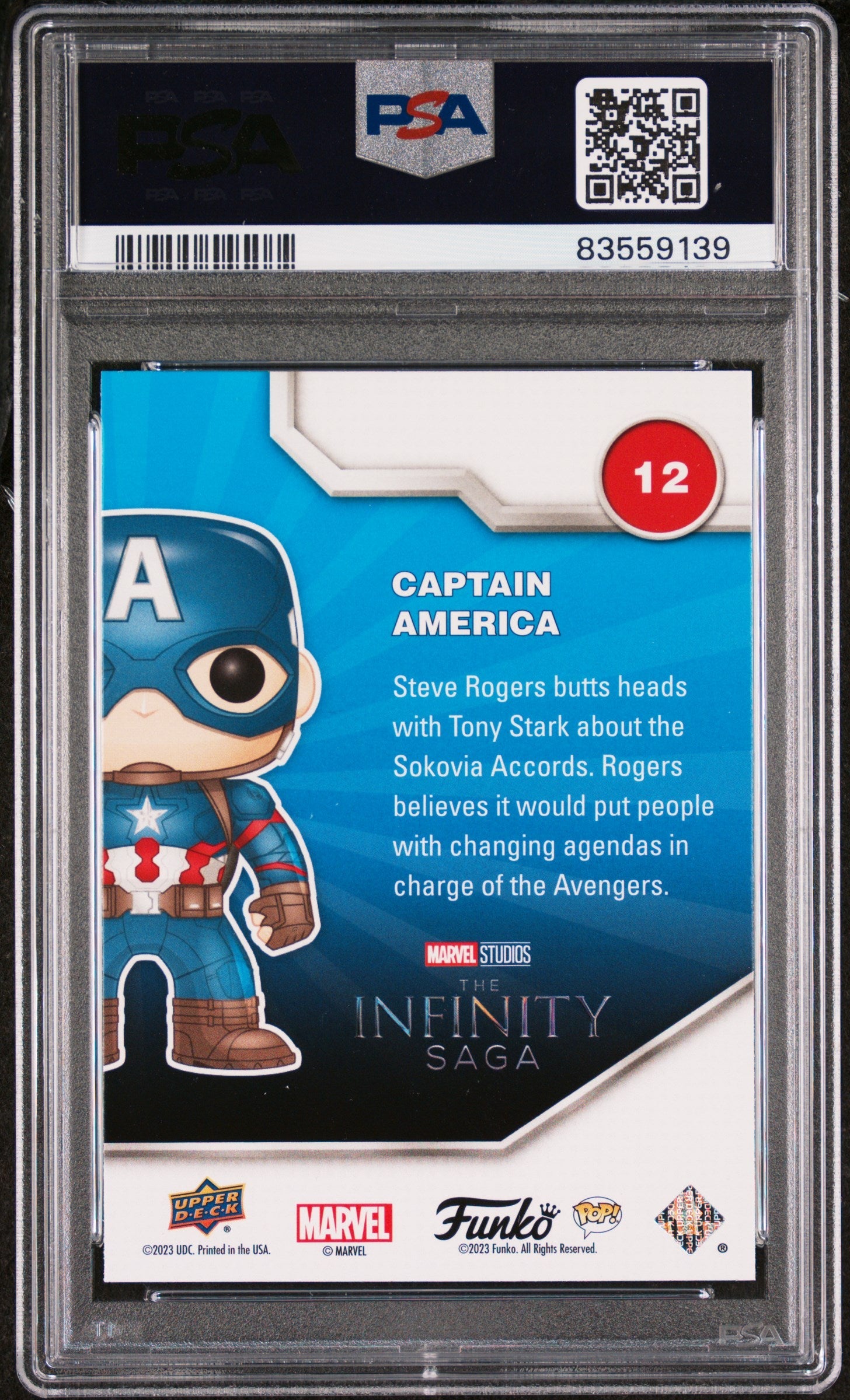 2023 UPPER DECK FUNKO POP MARVEL  CAPTAIN AMERICA PLATINUM #12  PSA 10