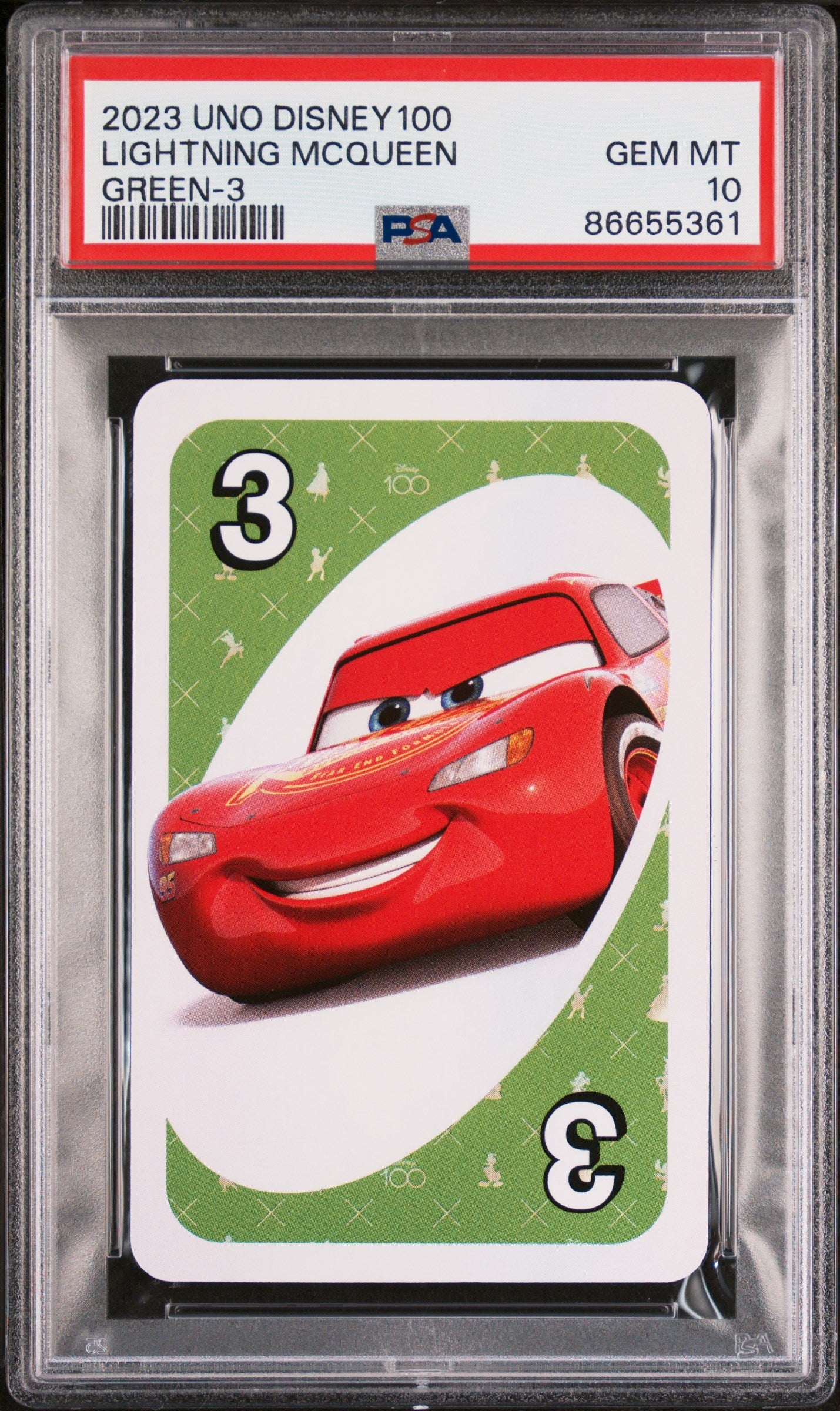 2023 UNO DISNEY 100 LIGHTNING McQUEEN GREEN 3 PSA 10