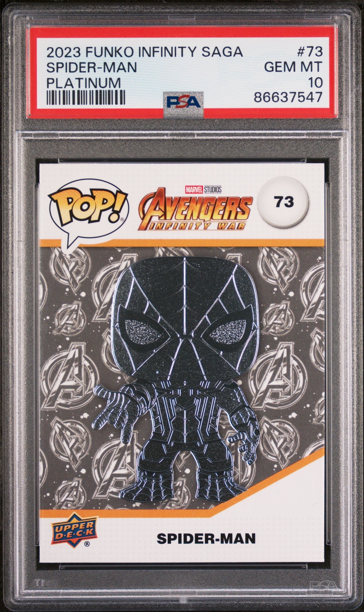 2023 UPPER DECK FUNKO POP MARVEL  SPIDERMAN PLATINUM #73  PSA 10
