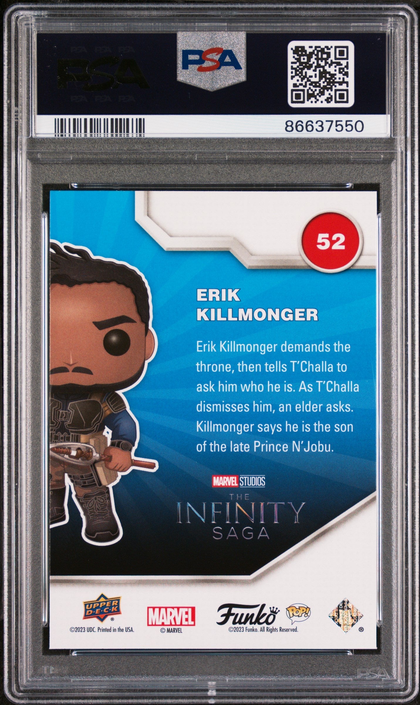 2023 UPPER DECK FUNKO POP MARVEL  ERIK KILLMONGER PLATINUM #52  PSA 10