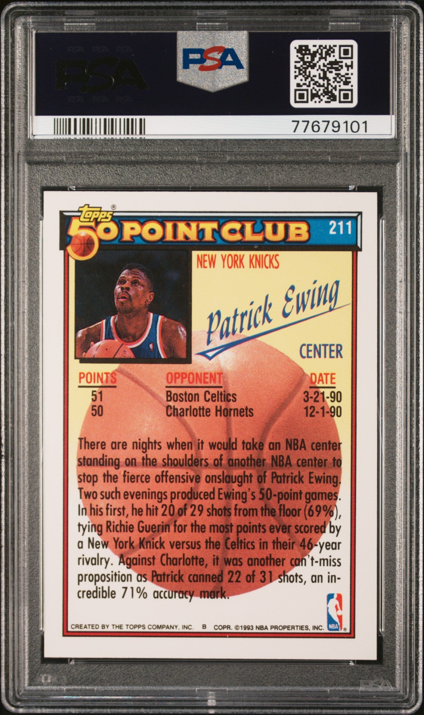 1992 TOPPS PATRICK EWING  #211 - PSA 10