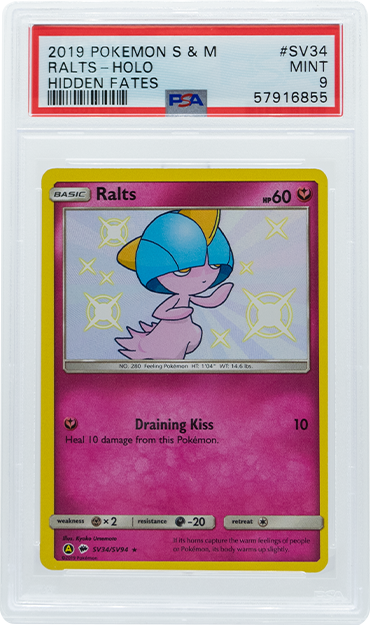 2019 POKEMON SUN & MOON HIDDEN FATES RALTS HOLO #SV34 PSA 9