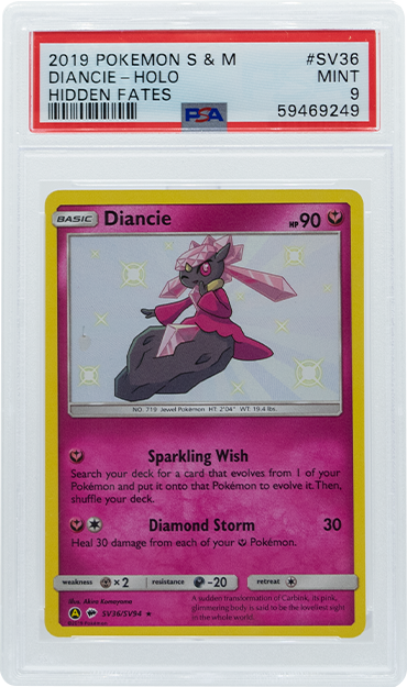 2019 POKEMON SUN & MOON HIDDEN FATES DIANCIE HOLO #SV36 PSA 9
