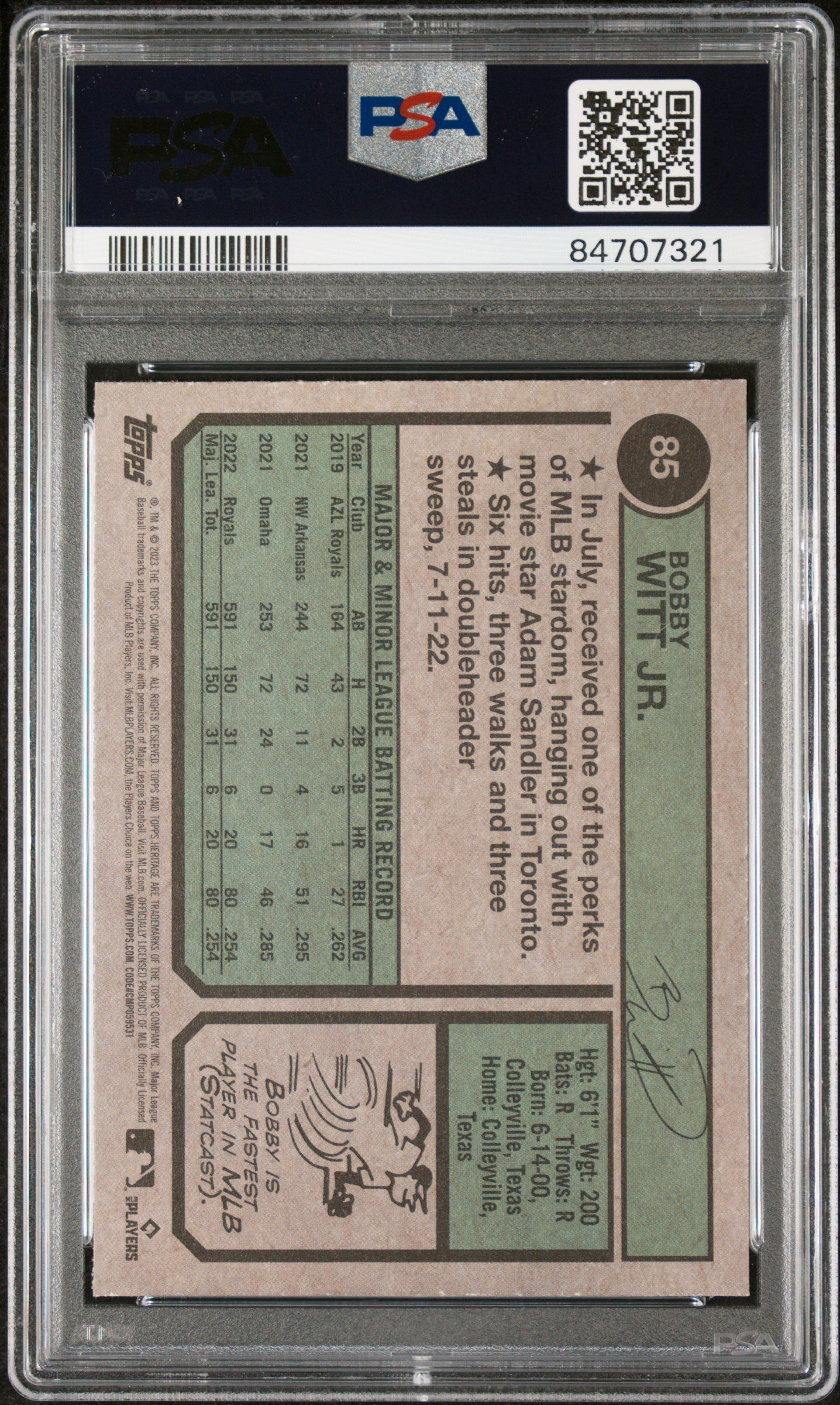 2023 TOPPS HERITAGE BOBBY WITT JR.  #85 - PSA 10