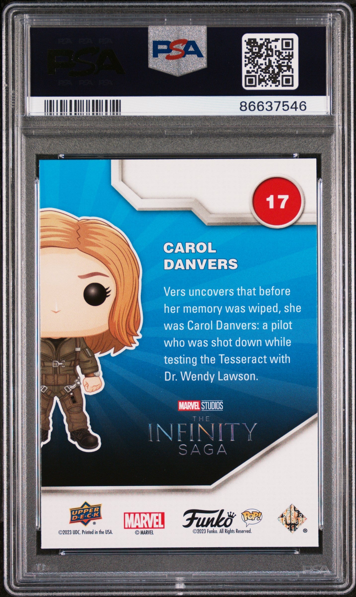 2023 UPPER DECK FUNKO POP MARVEL  CAROL DANVERS PLATINUM #17  PSA 10