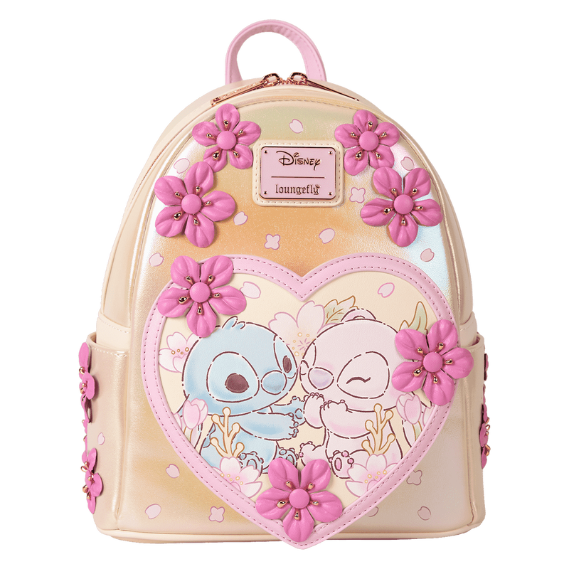 Loungefly Stitch & Angel Cherry Blossom Heart Mini Backpack