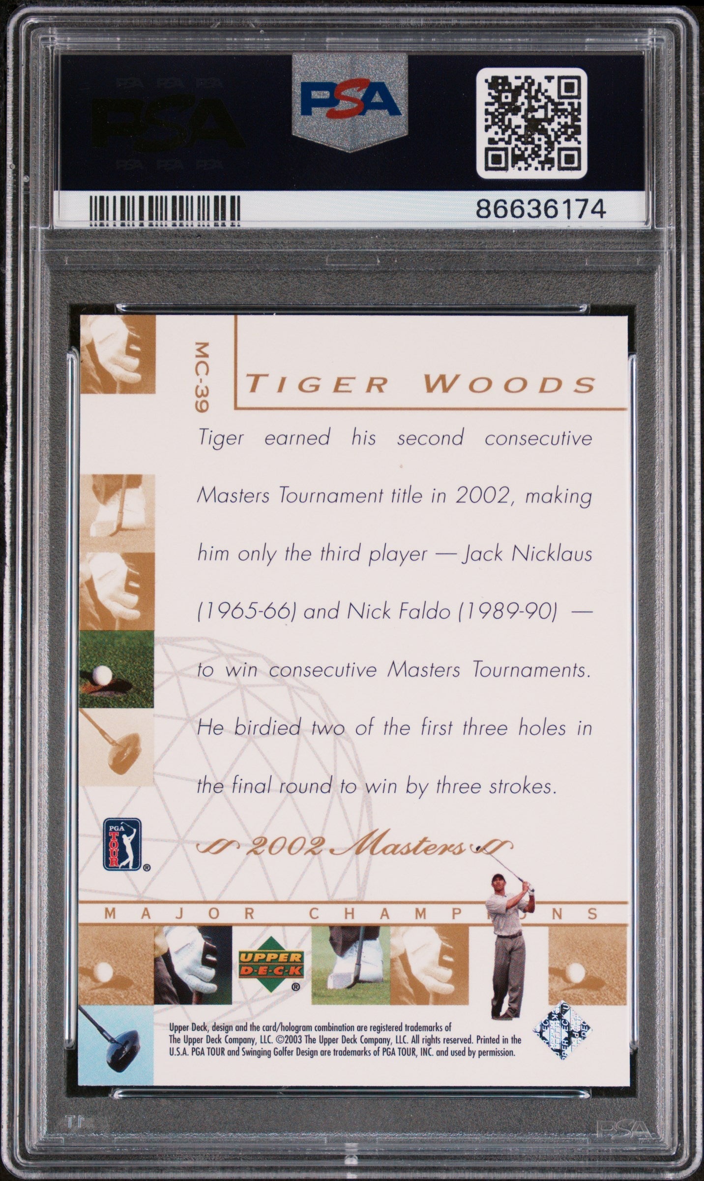 2003 UPPER DECK MAJOR CHAMPIONS TIGER WOODS #MC-39 - PSA 10