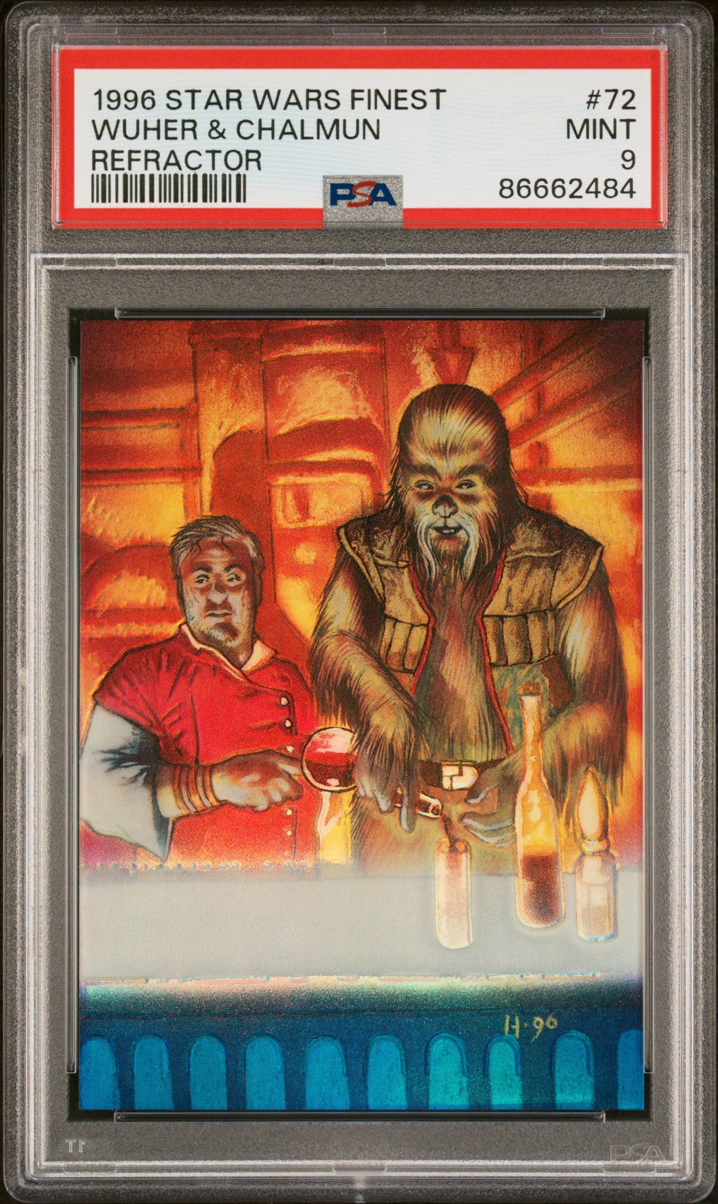 1996 STAR WARS FINEST WUHER & CHALMUN REFRACTOR #72 - PSA 9