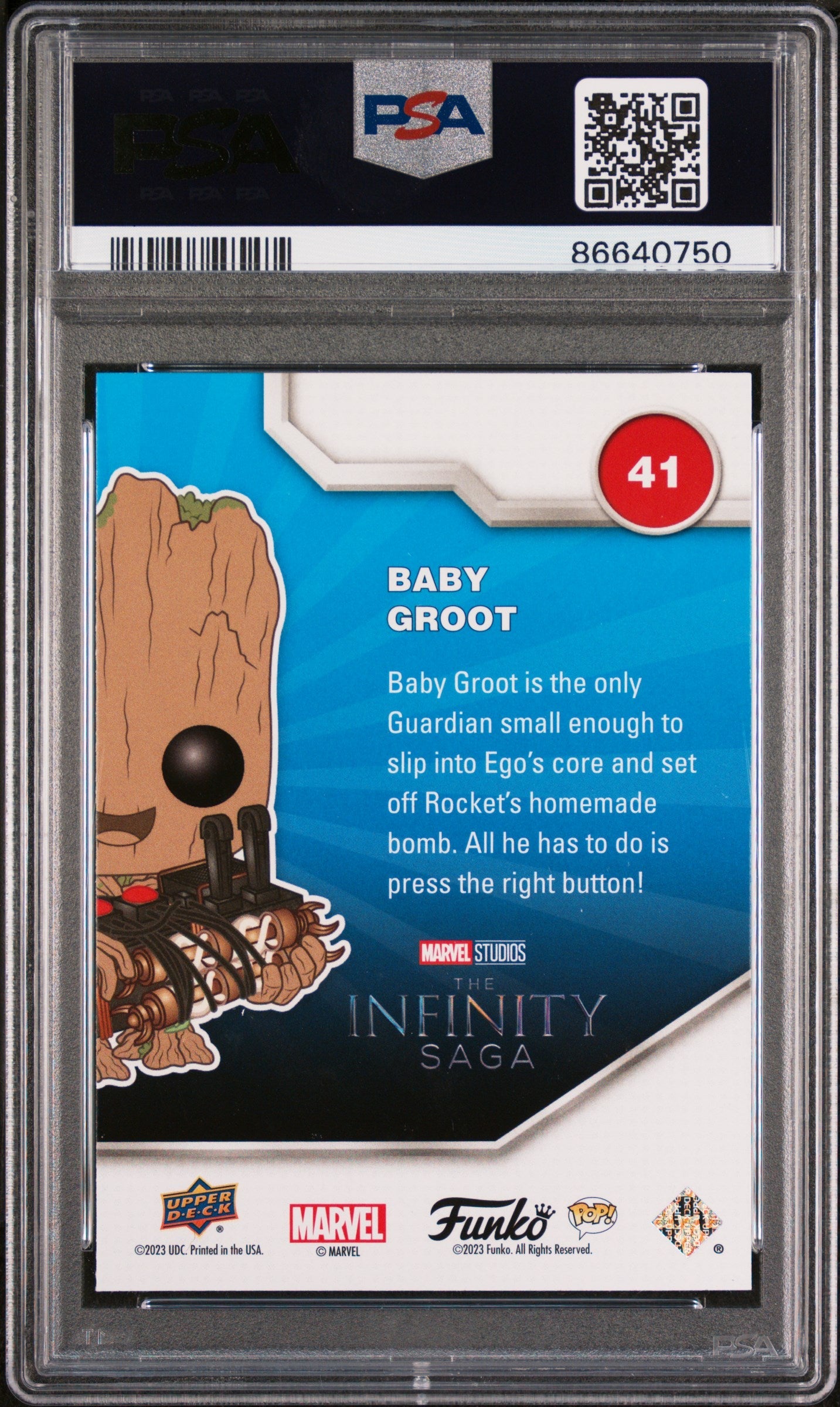 2023 UPPER DECK FUNKO POP MARVEL  BABY GROOT GLOWINTHEDARK #41  PSA 10