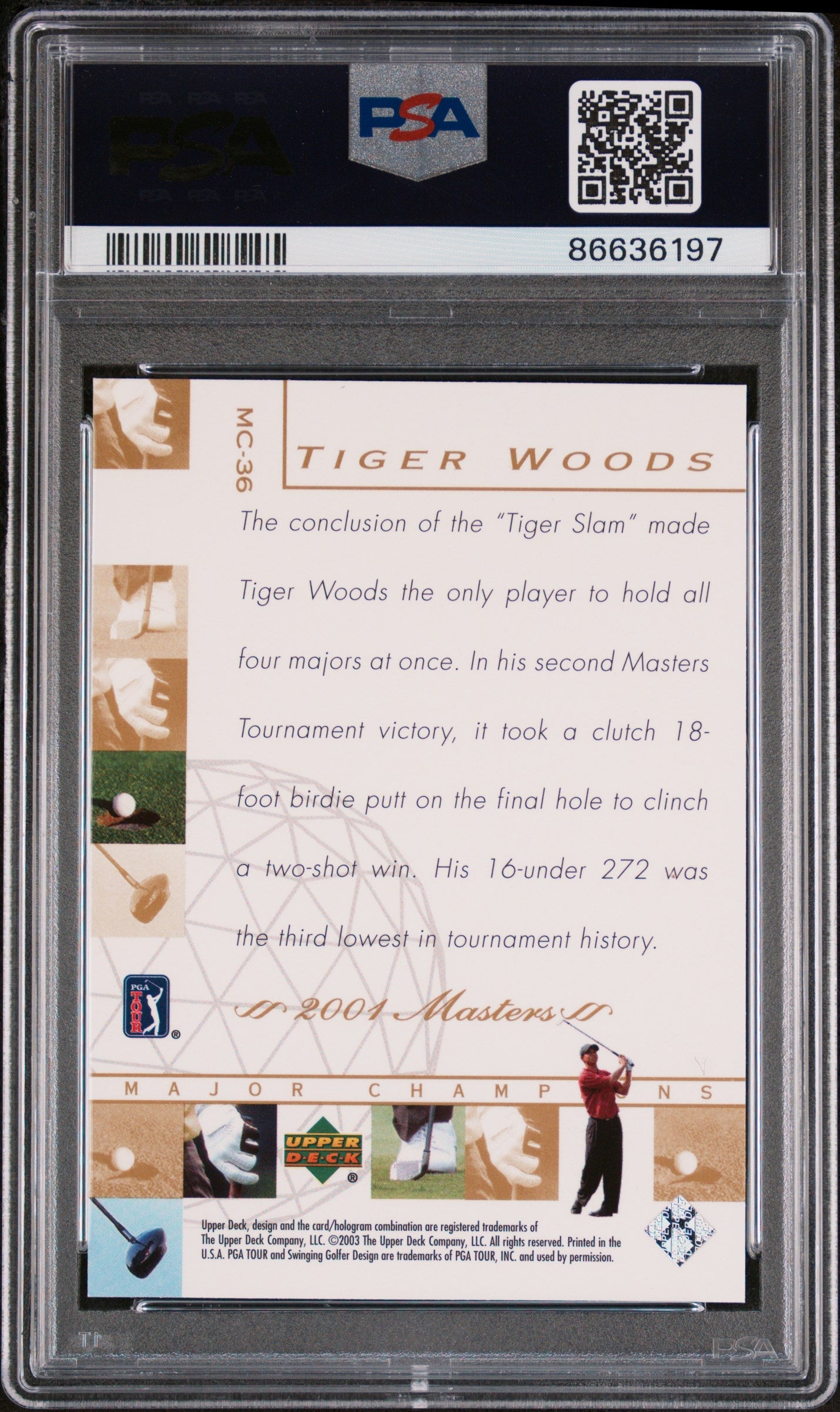 2003 UPPER DECK MAJOR CHAMPIONS TIGER WOODS MAJOR CHAMPIONS #MC-36 - PSA 10