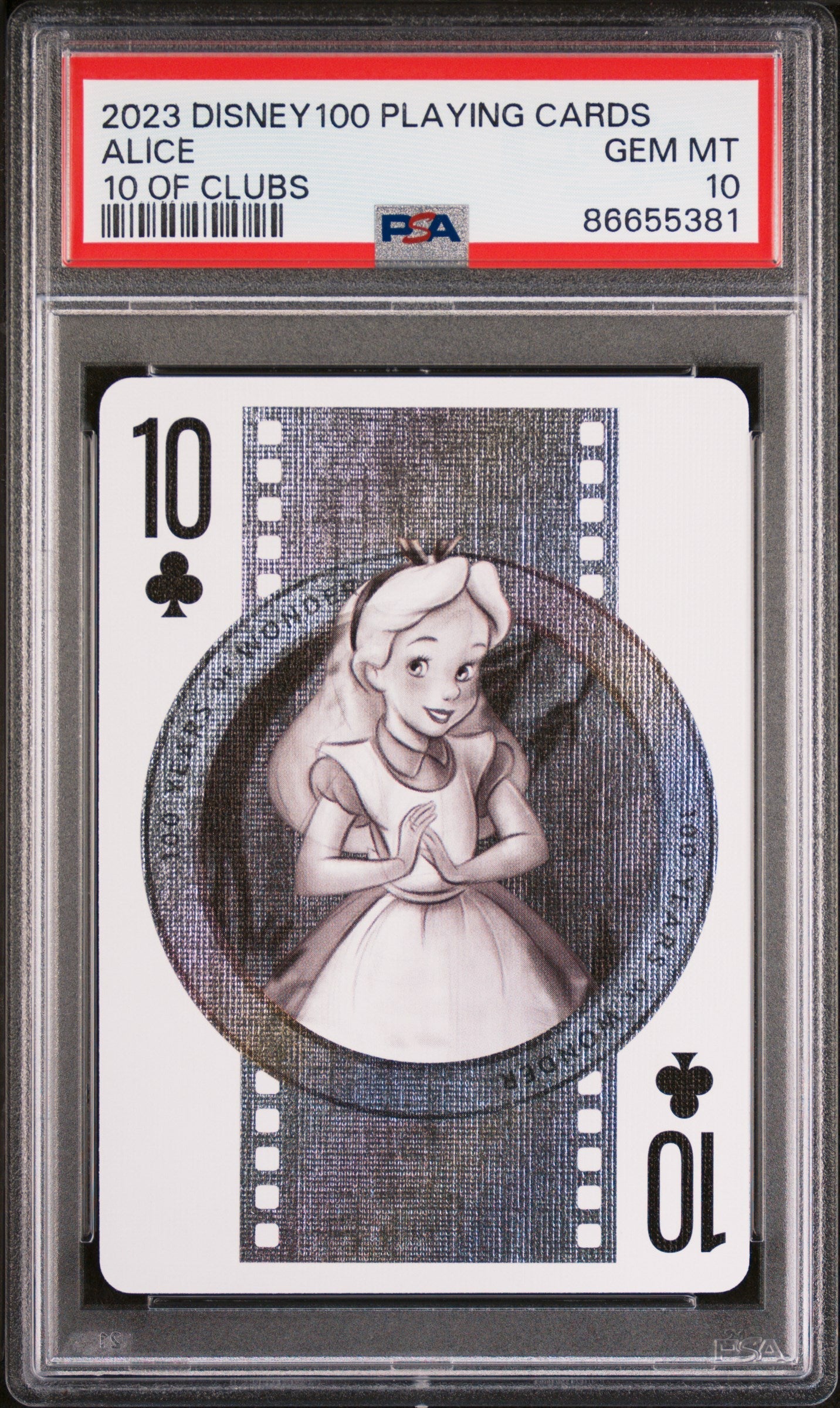 2023 DISNEY 100 PLAYING CARDS ALICE 10 OF CLUBS PSA 10