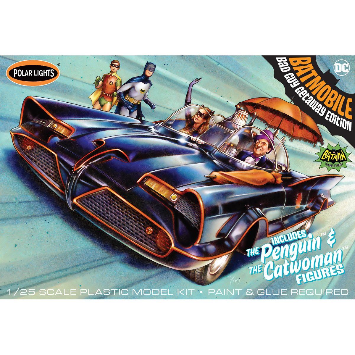 Polar Lights 1966 Batmobile w/Catwoman & Penguin Figures 1:25 Scale Model Kit