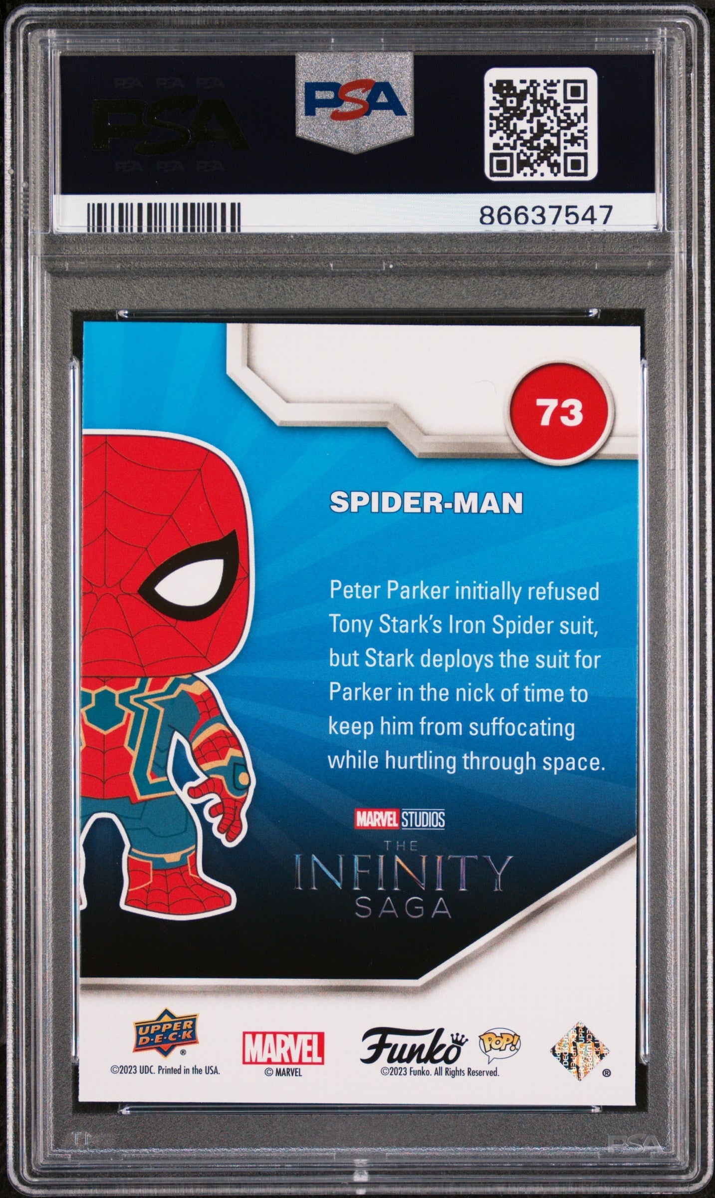 2023 UPPER DECK FUNKO POP MARVEL  SPIDERMAN PLATINUM #73  PSA 10