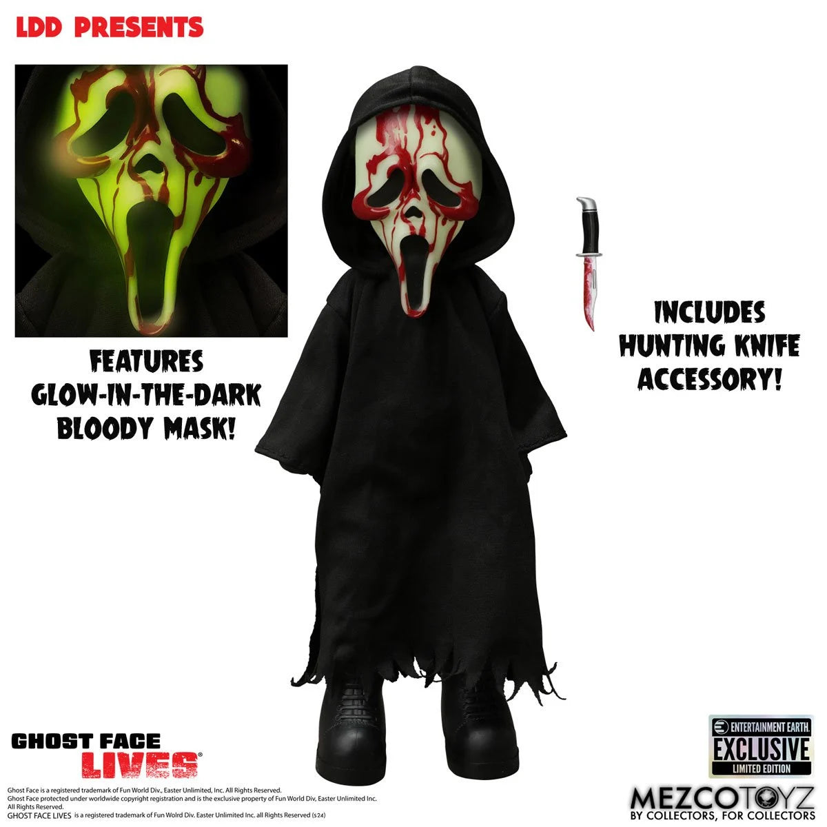Living Dead Dolls Present Ghost Face Bloody Glow-in-the-Dark Edition 10-Inch Doll - Entertainment Earth Exclusive