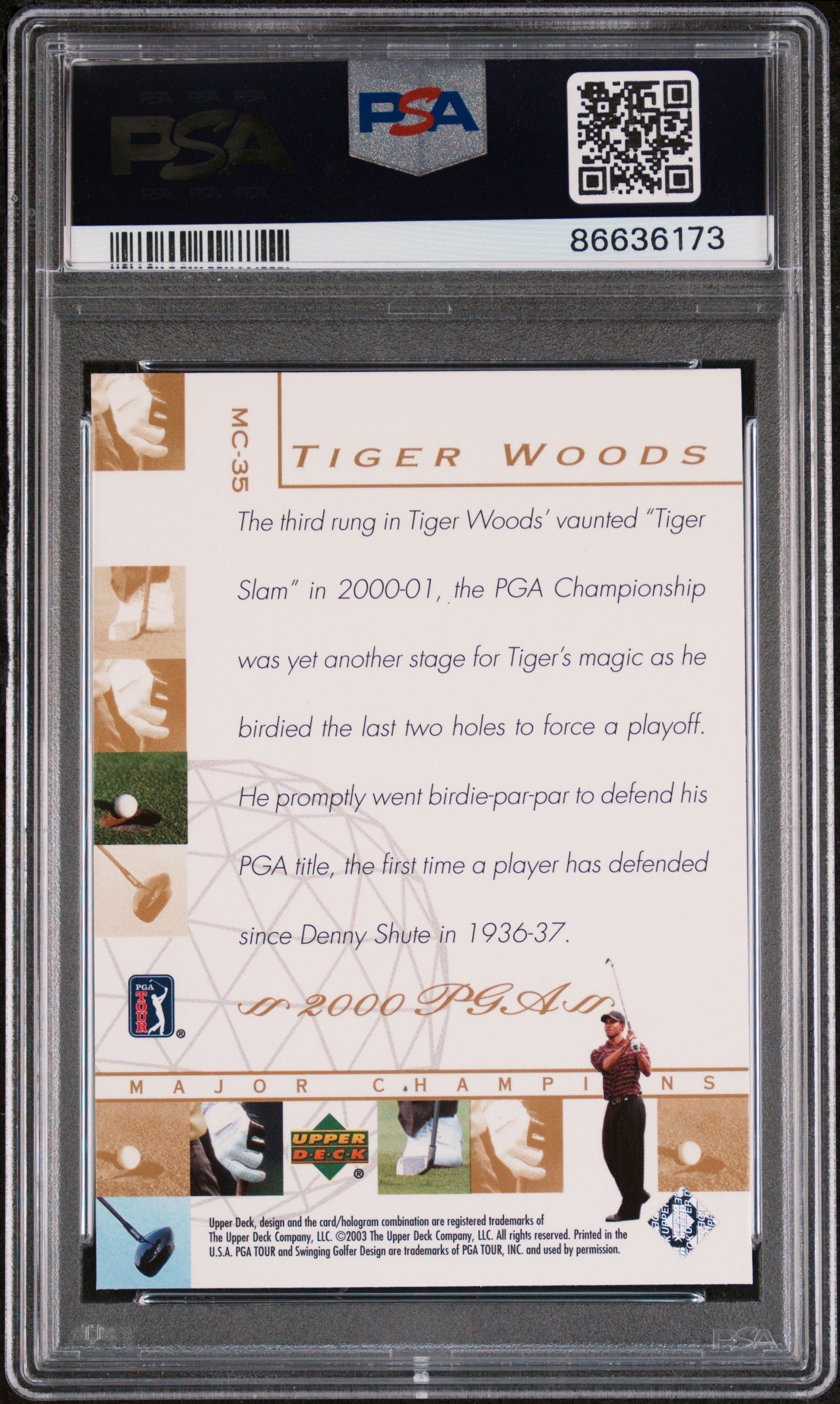 2003 UPPER DECK MAJOR CHAMPIONS TIGER WOODS #MC-35 - PSA 10