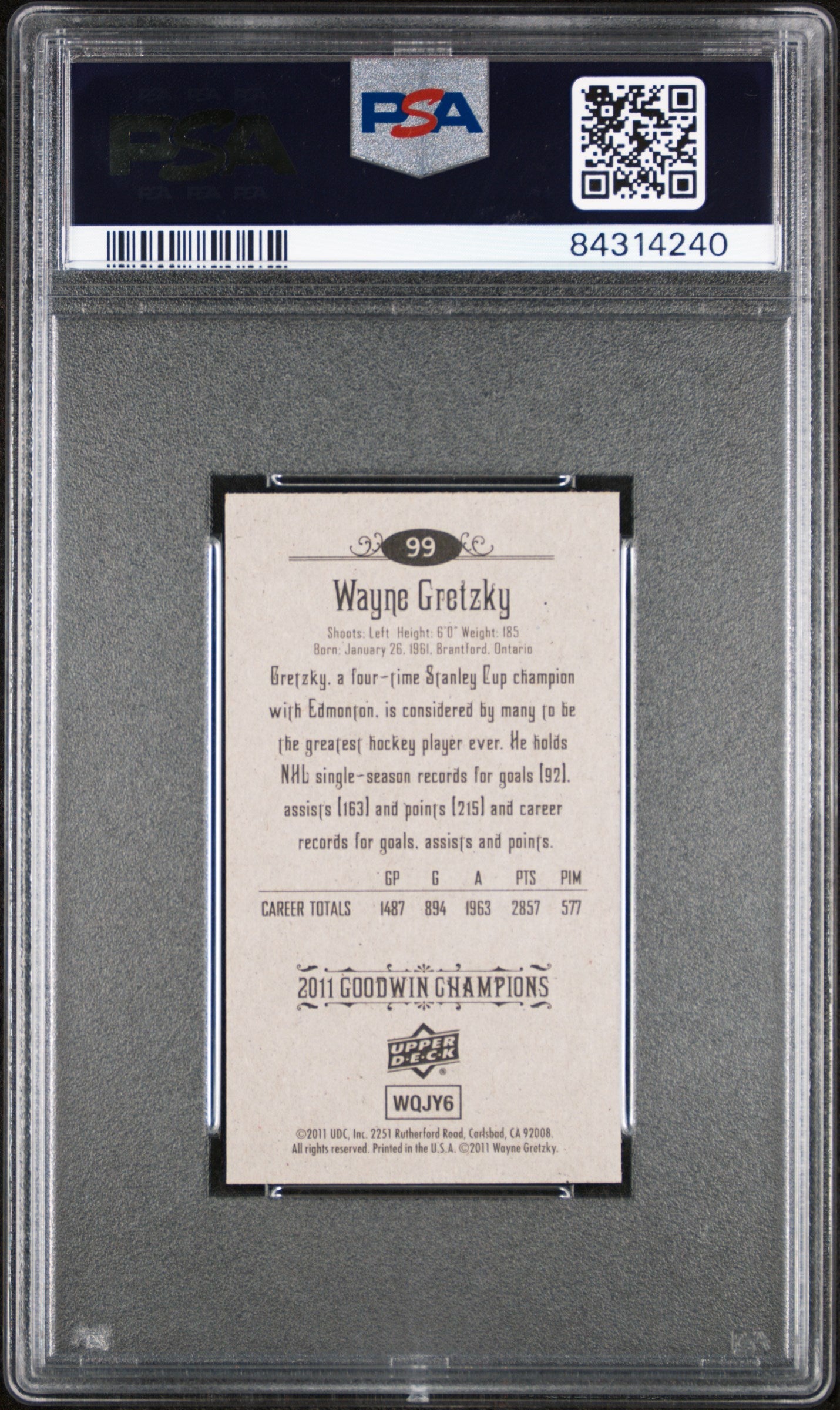2011 GOODWIN CHAMPIONS WAYNE GRETZKY MINI #99 - PSA 10