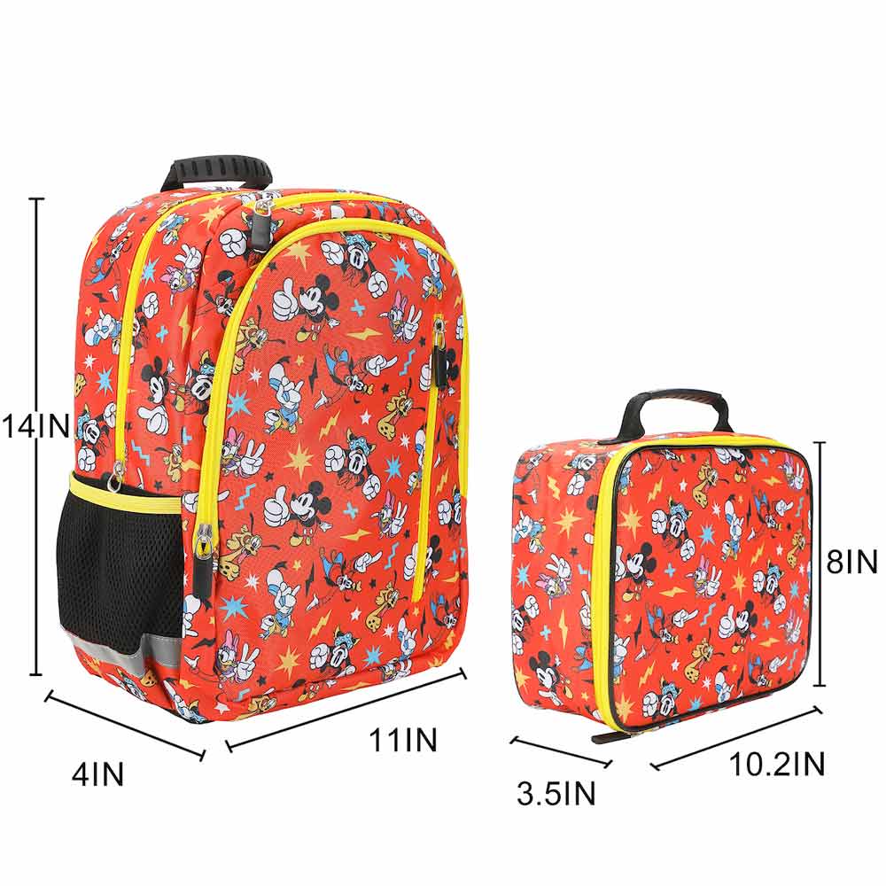 Disney Mickey Mouse Red AOP Print 14-inch Youth Backpack & Insulated Lunch Kit Set
