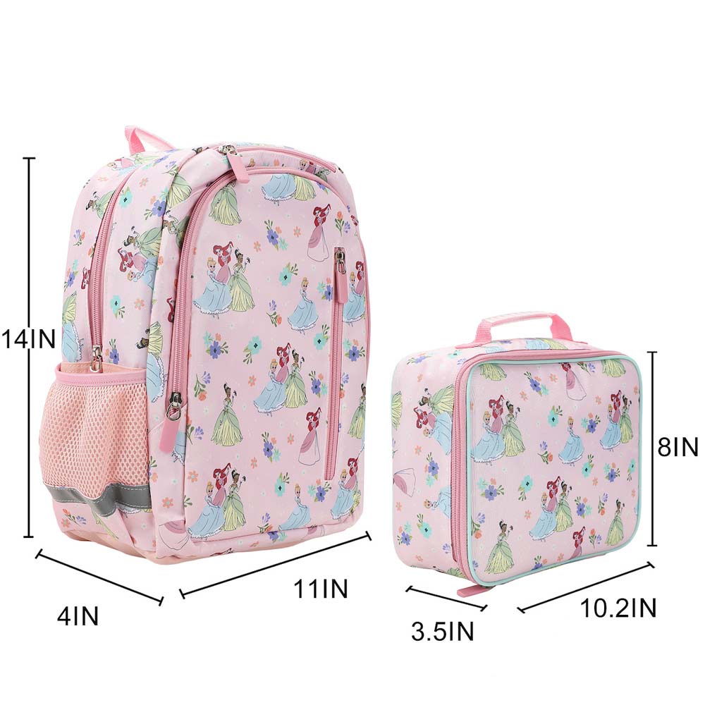 Disney Princess Pink Watercolor AOP 14-inch Youth Backpack & Insulated Lunch Kit Set