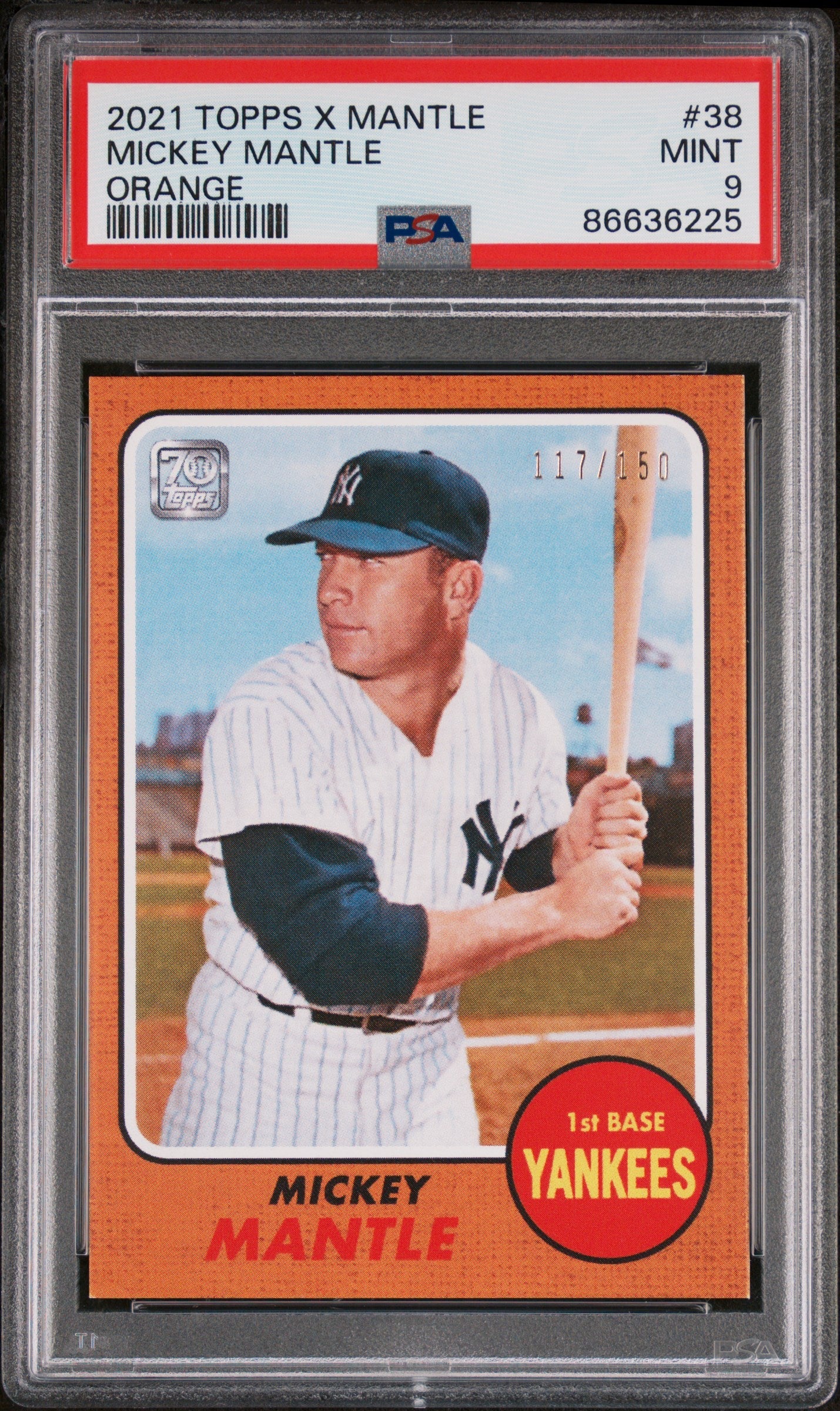 2021 TOPPS X MICKEY MANTLE COLLECTION ORANGE #38 - PSA 9