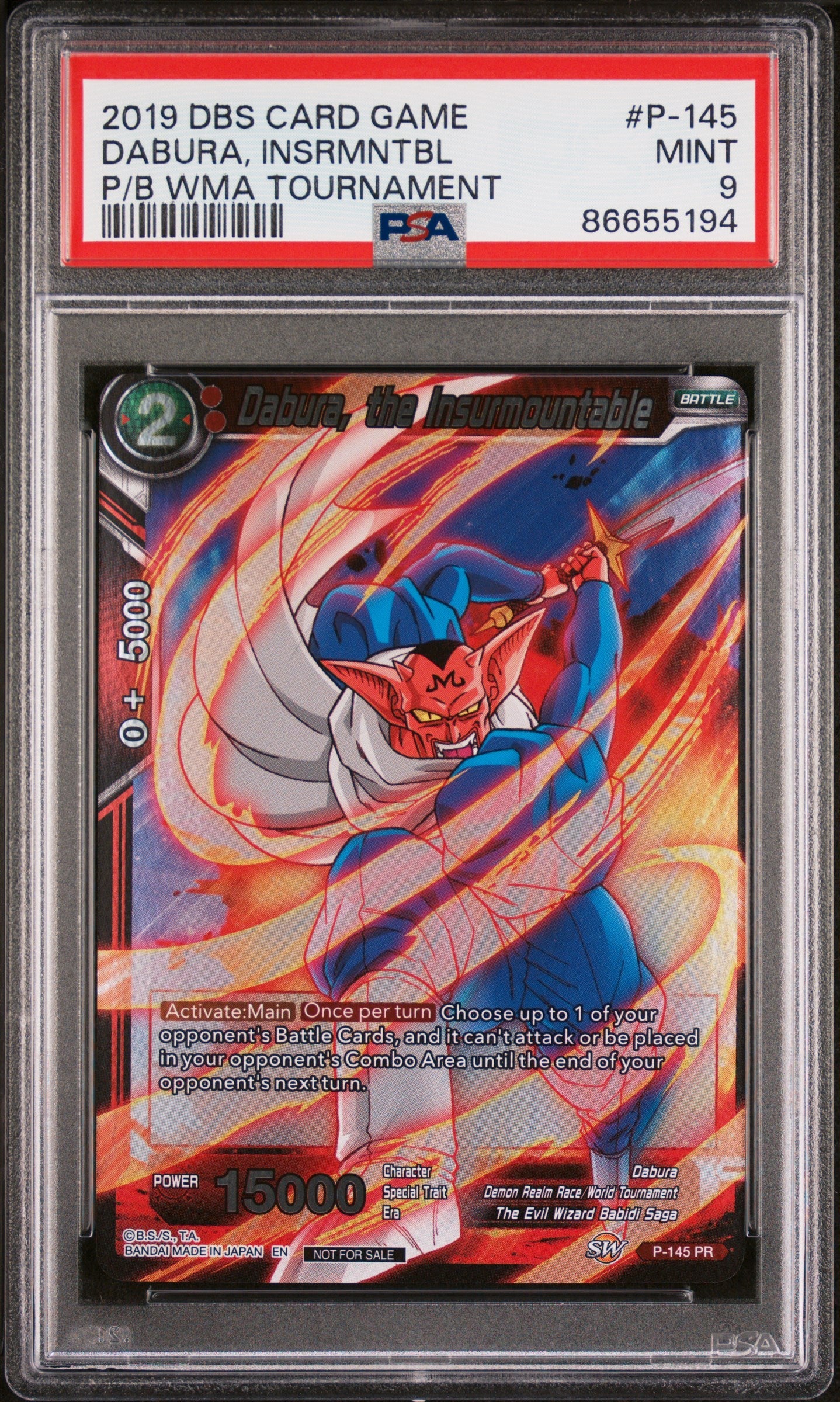 2019 DRAGON BALL SUPER POWER WORLD MARTIAL ARTS DABURA, INSRMNTBL #P-145 PSA 9