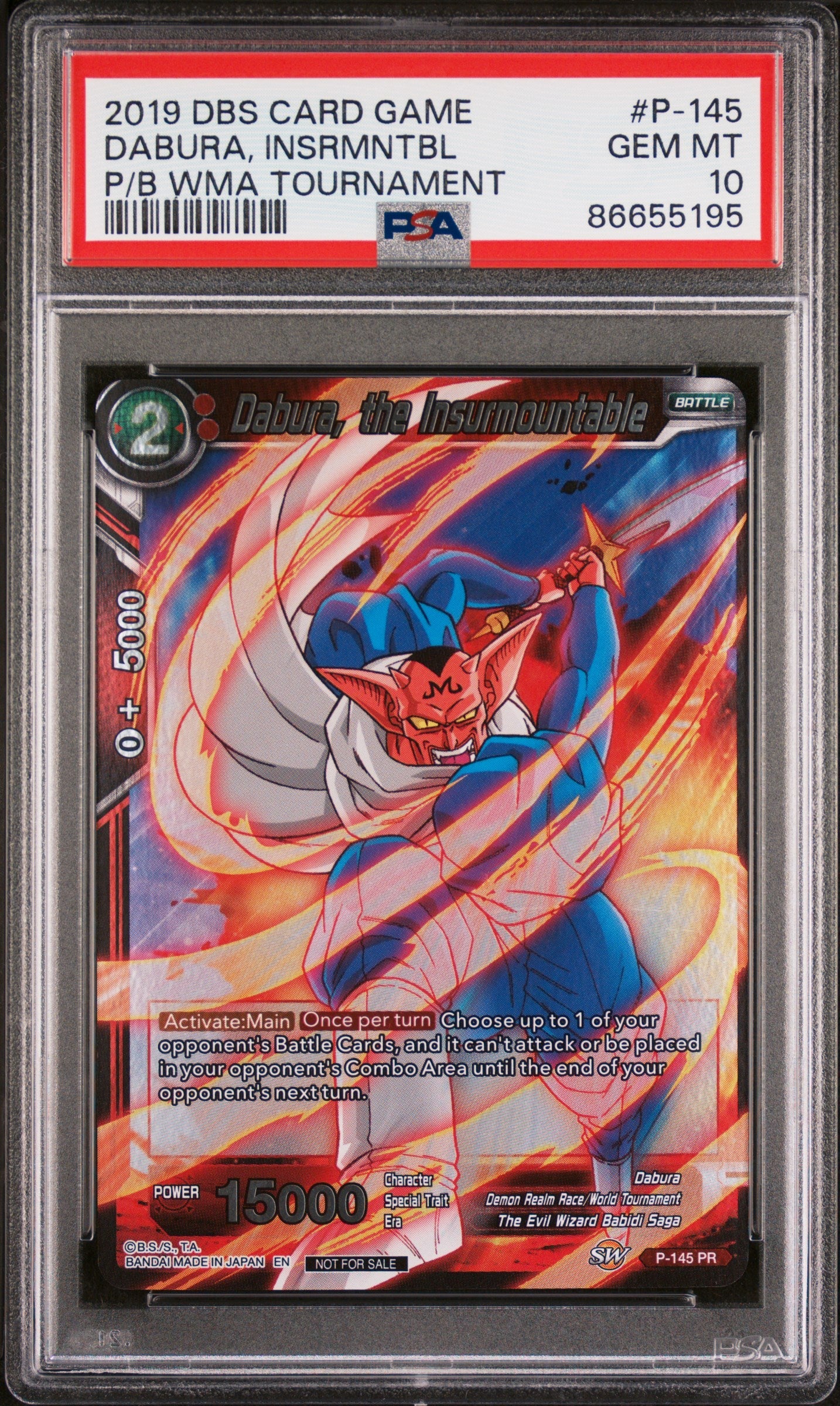 2019 DRAGON BALL SUPER  WORLD MARTIAL ARTS DABURA, INSRMNTBL #P-145 PSA 10