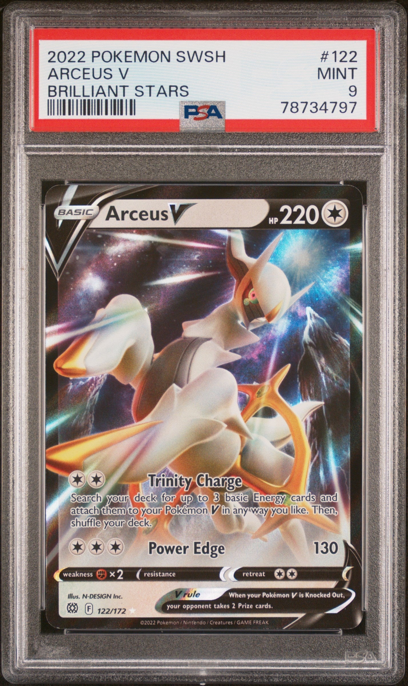 2022 POKEMON SWORD & SHIELD BRILLIANT STARS ARCEUS V #122 PSA 9