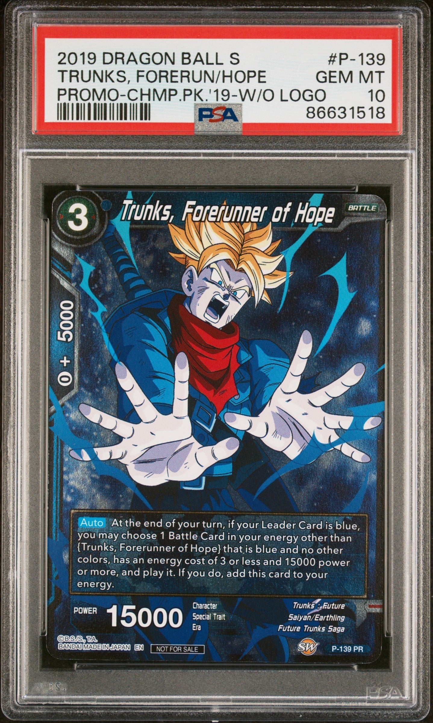 2019 DRAGON BALL SUPER TRUNKS, FORERUN/HOPE #P-139 - PSA 10