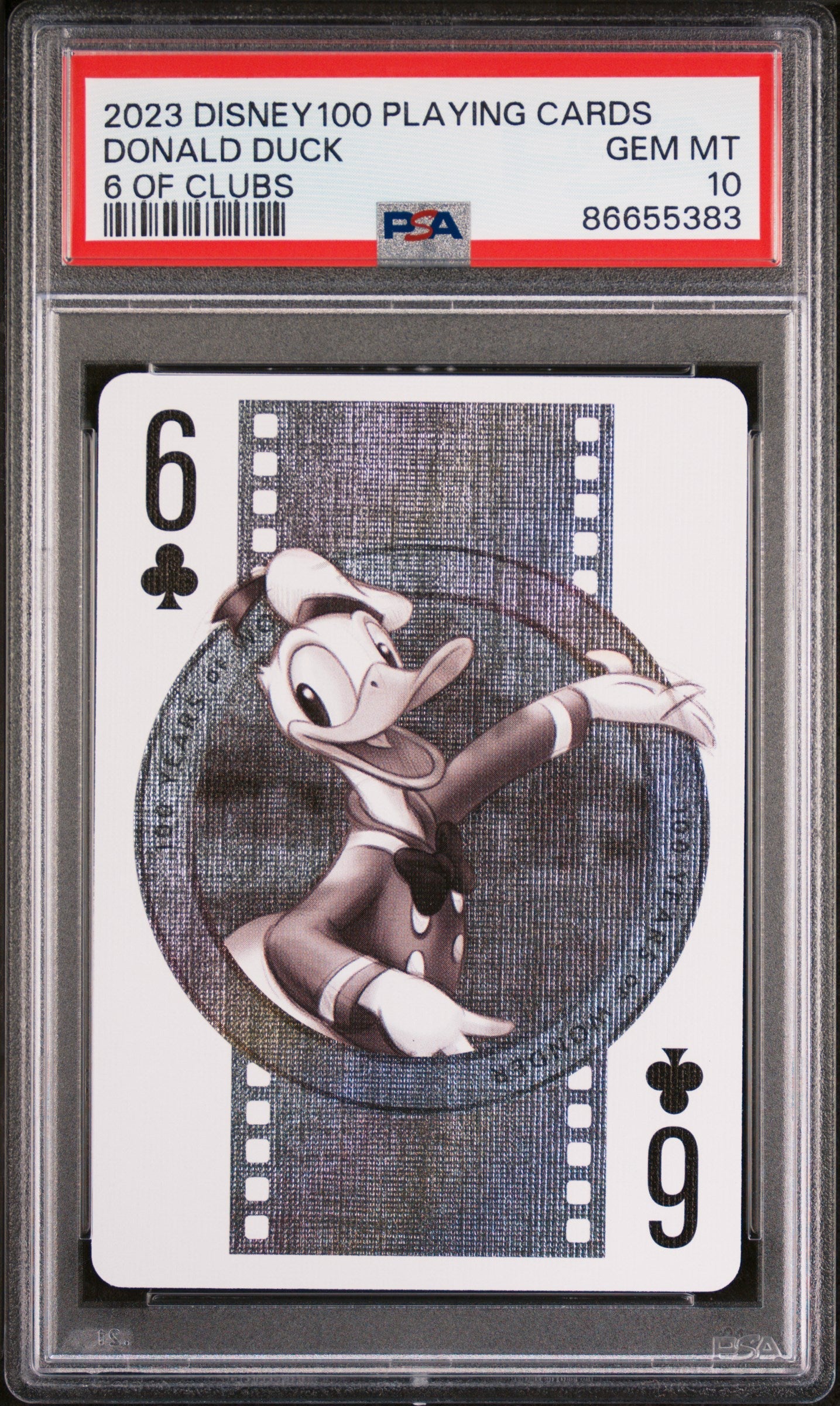 2023 DISNEY 100 PLAYING CARDS DONALD DUCK 6 OF CLUBS PSA 10